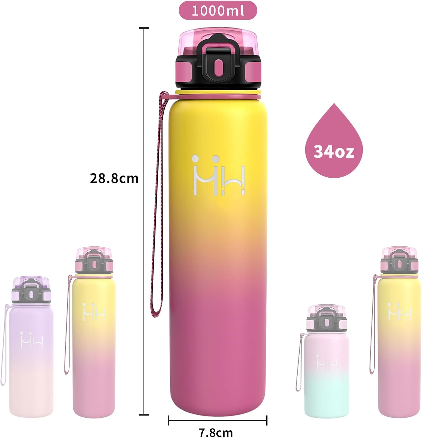 Thumbnail 5 de JAPORIA Gourde Sport isotherme 1 L en acier inoxydable avec paille (sans BPA) – anti-fuite