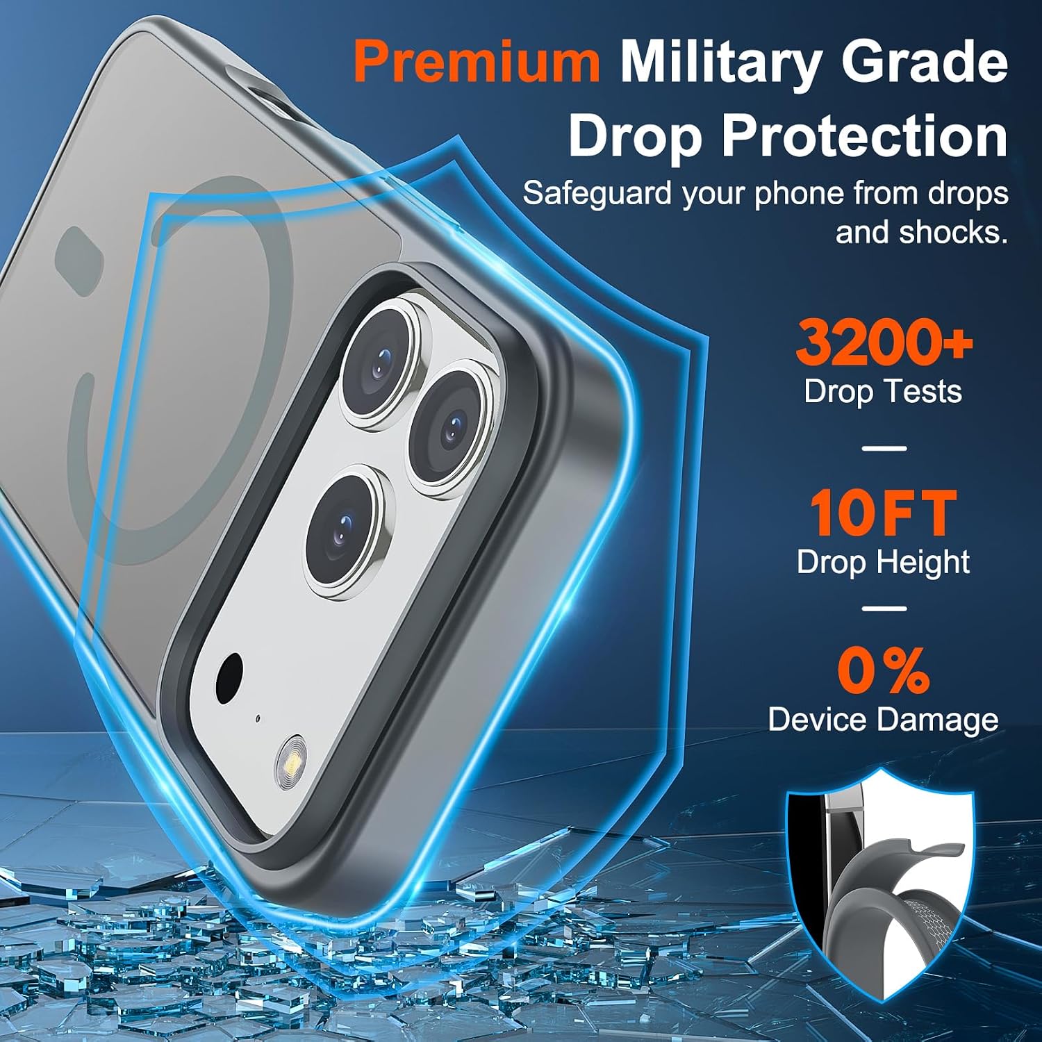 Detalle de SUPFINE Magnetic Case for iPhone 17 Pro (MagSafe Compatible) — Military-Grade Drop Protection, Matte Translucent Gray