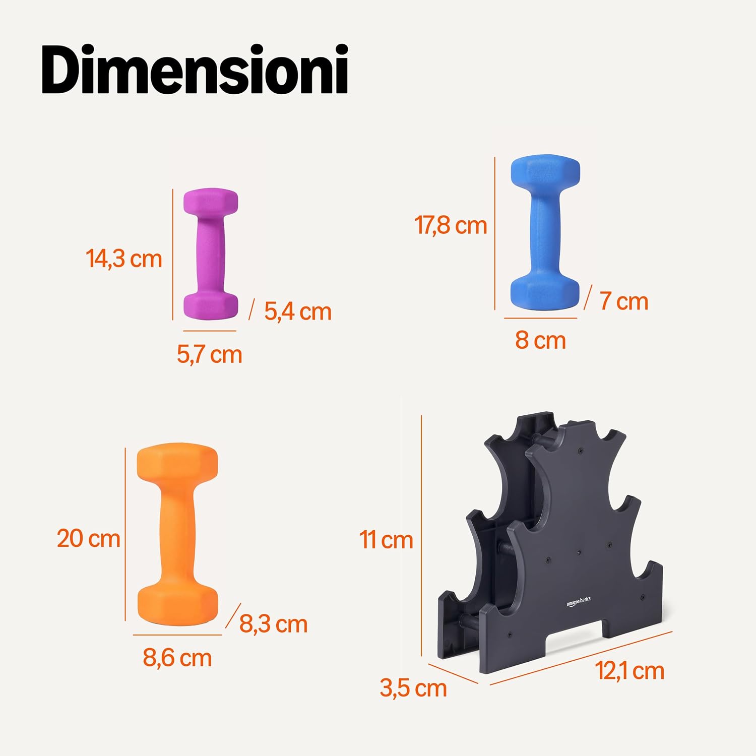 Thumbnail 4 de Amazon Basics: Set di manubri in neoprene da 1, 2 e 3 kg con supporto – 6 pezzi