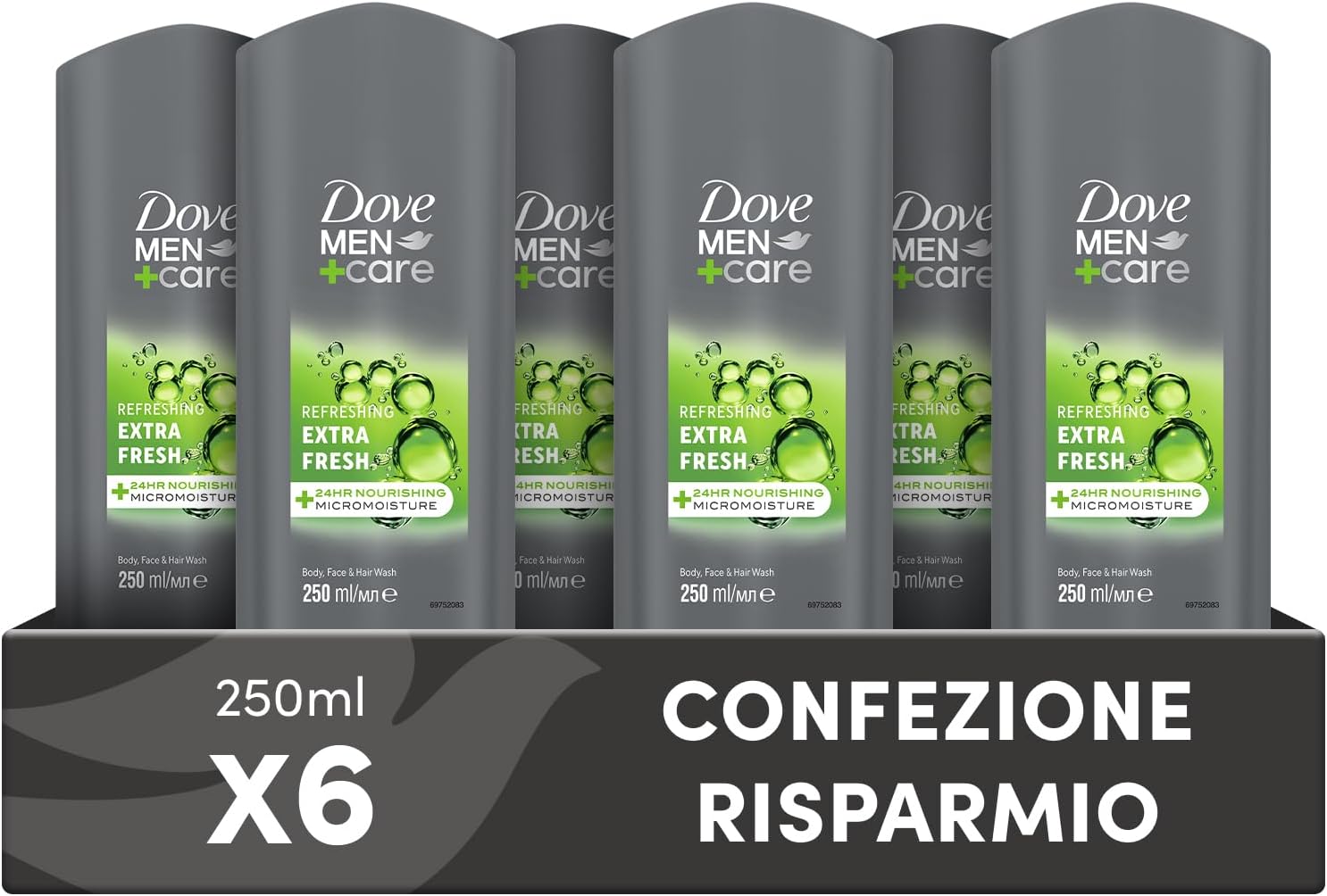 Detalle de Dove Men+Care 3-in-1 Shower Gel, 6 x 250 ml, with MicroMoisture