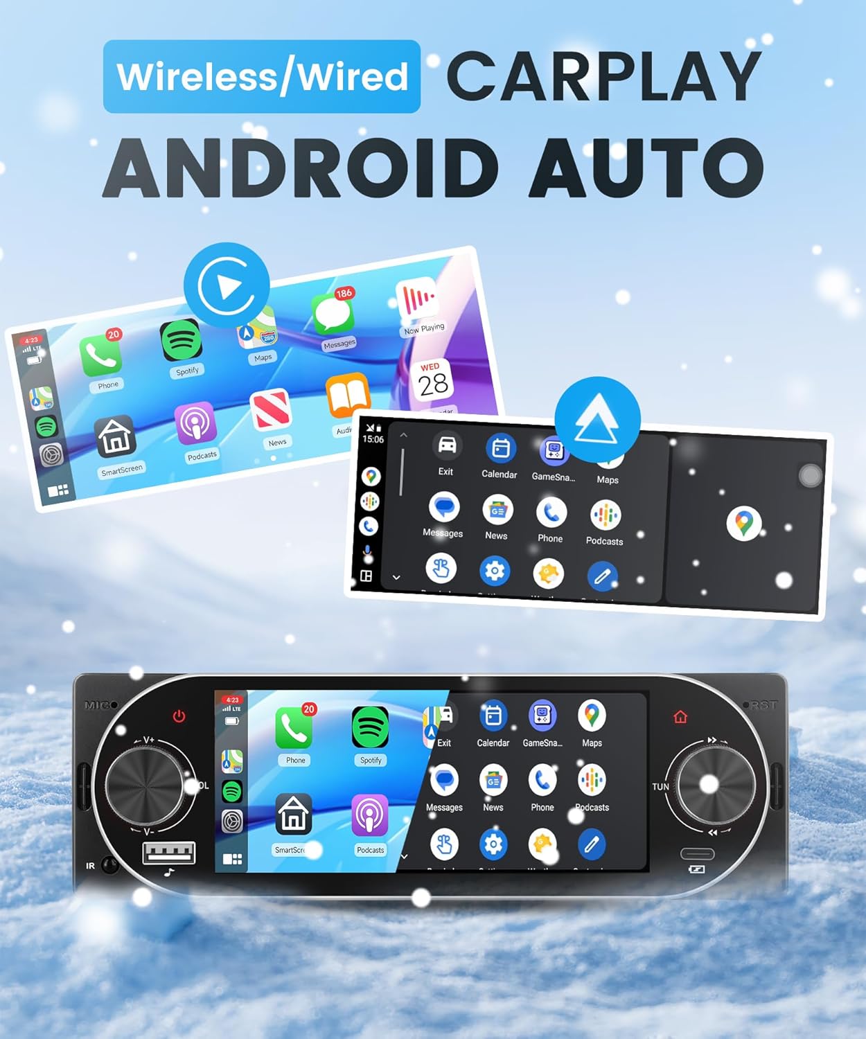 Thumbnail 1 de Rimoody Autoradio 1 Din con Wireless CarPlay/Android Auto y Mirror Link – 5.1P touchscreen