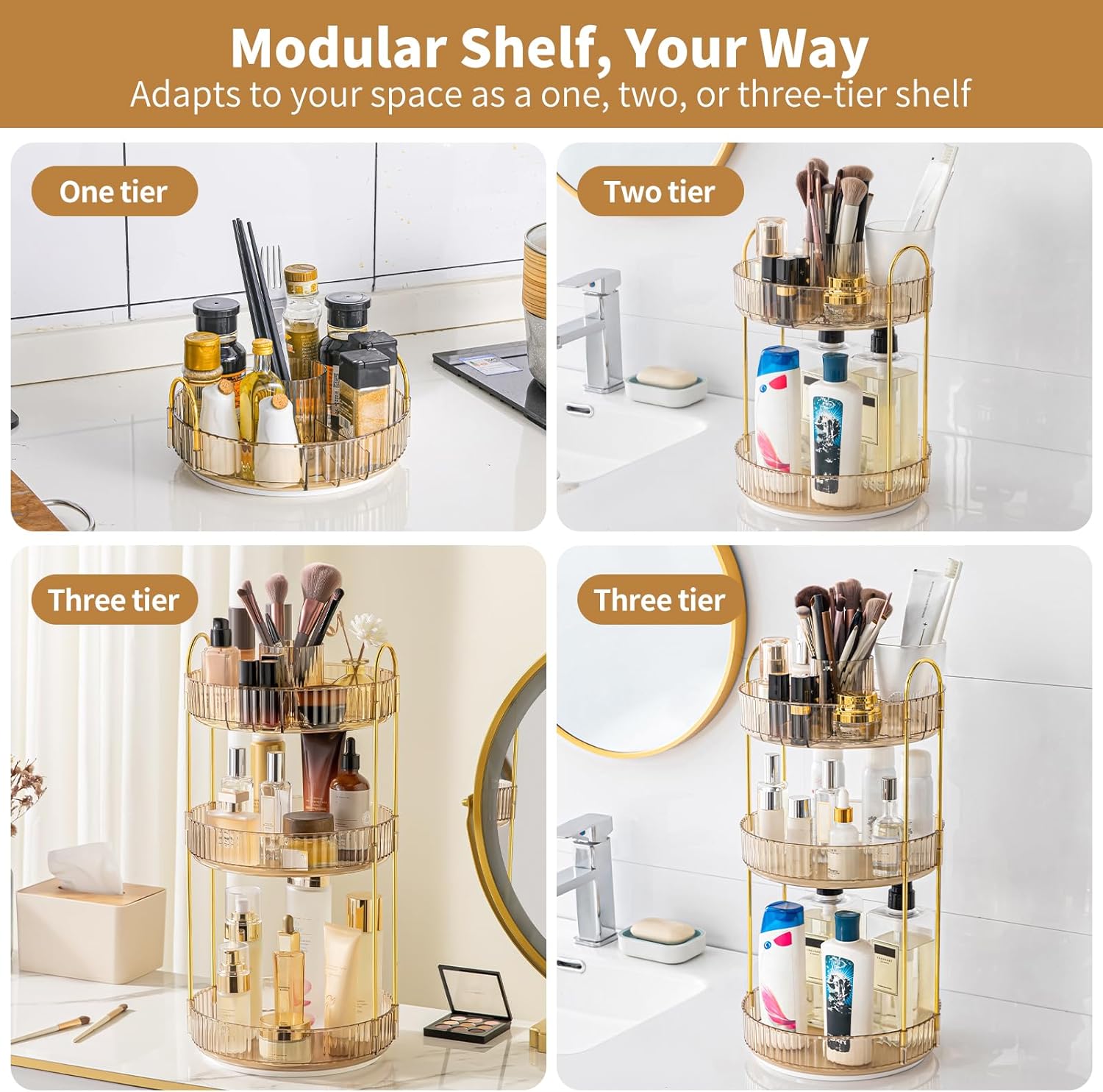 Thumbnail 5 de 360° Rotating Makeup Organizer 3-Tier 💄