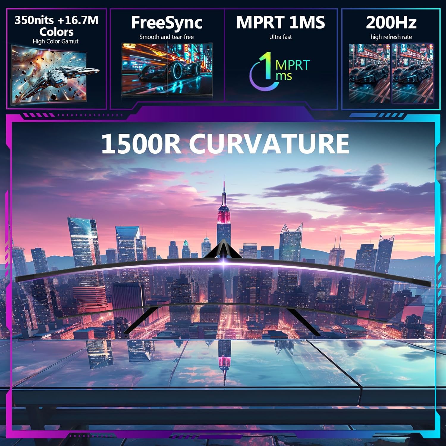 Thumbnail 2 de Z-Edge 27-Zoll Curved Gaming-Monitor (200 Hz, 1 ms MPRT, VA, 1500R, FreeSync) – UG27 in Schwarz