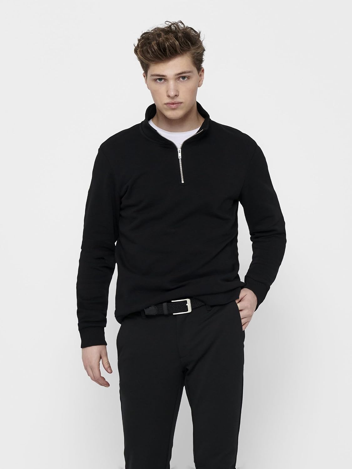 Detalle de ONLY&SONS Onsceres Life Half Zip Sweat da uomo in felpa mezza zip