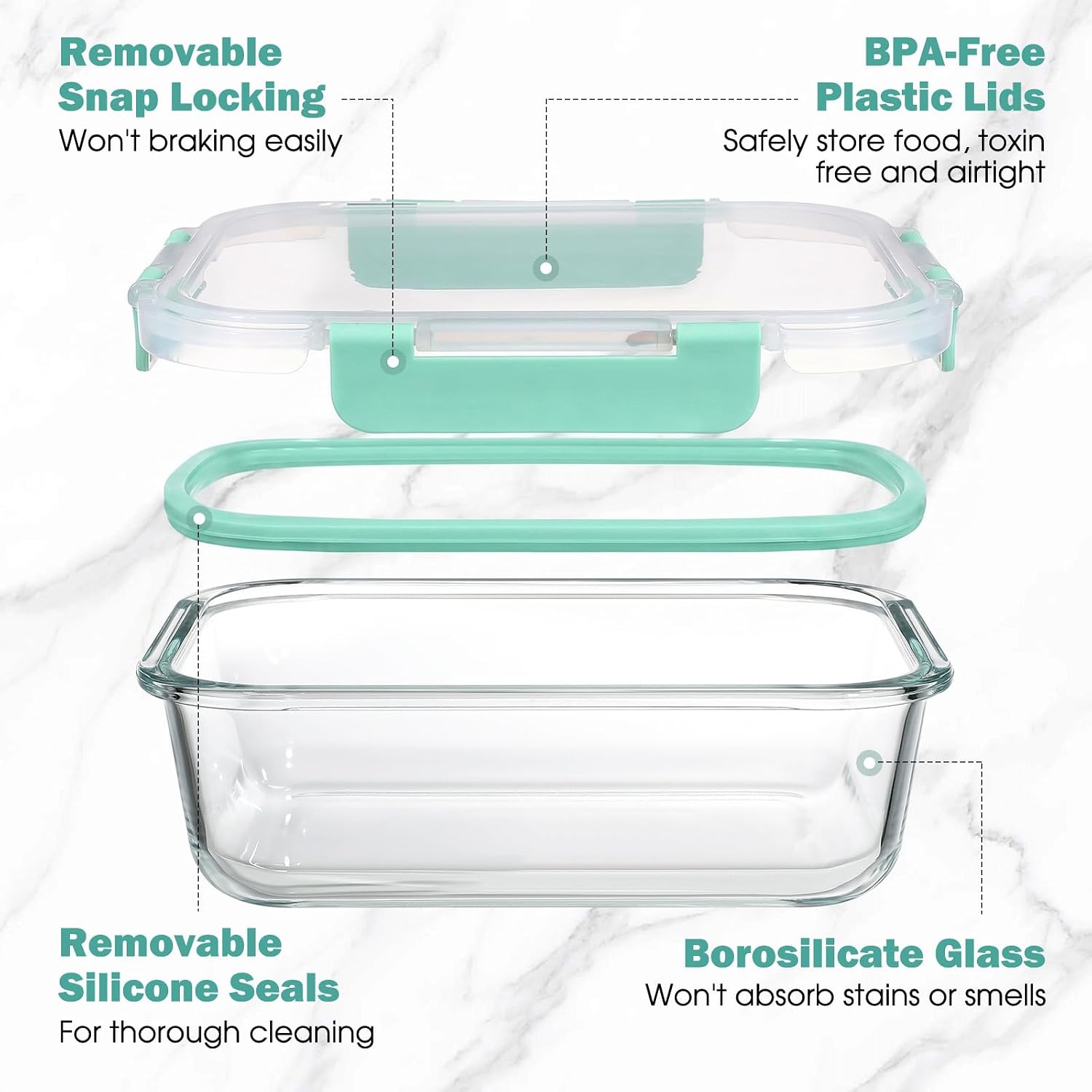 Detalle de YASHE Glass Containers with Lids, 10 Pack – Thick, Durable Stackable Glass Meal Prep Containers