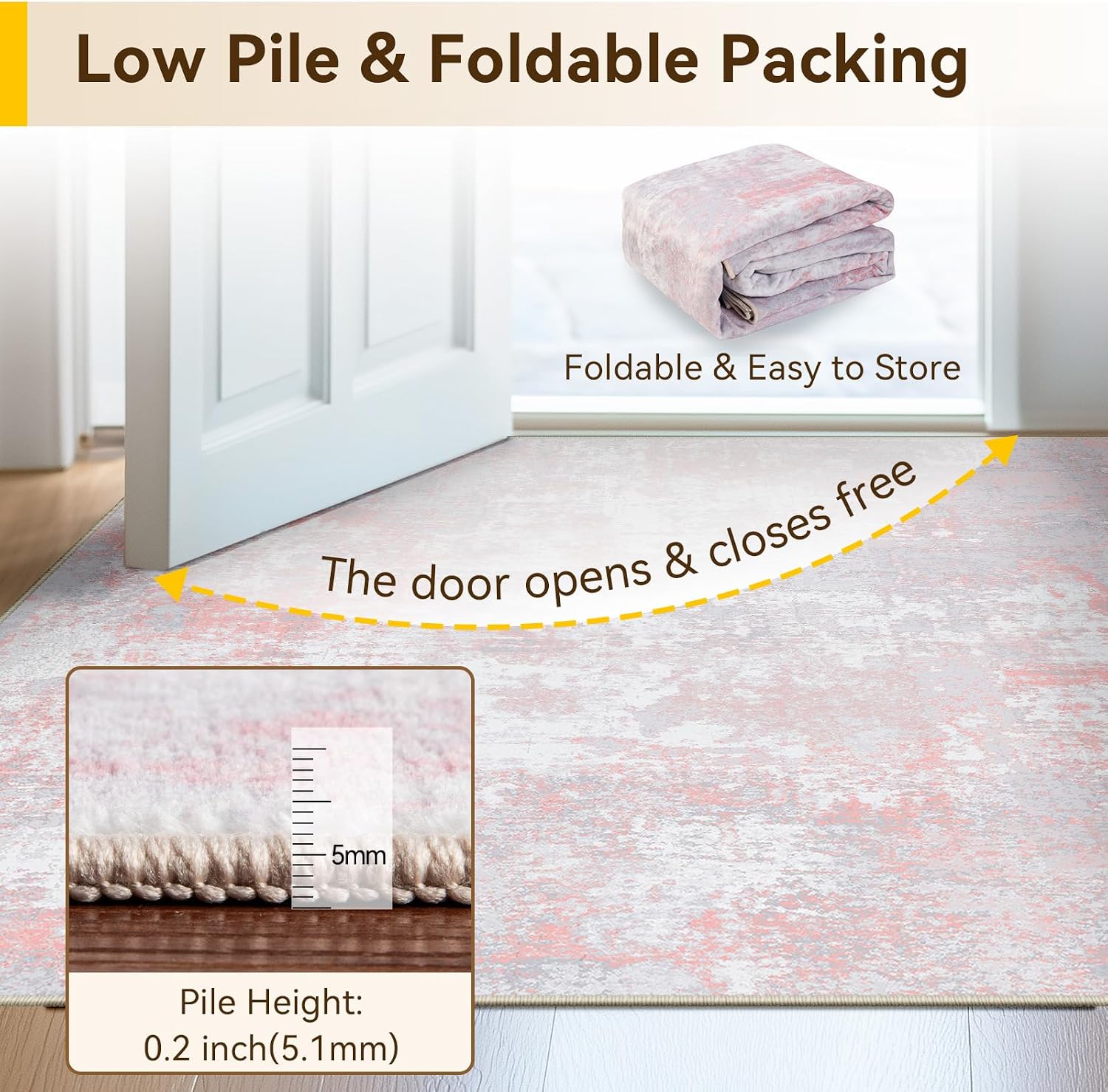 Thumbnail 6 de RELEANY Washable Area Rugs 5'x7' Non-Slip Modern Abstract (Grey Pink) – Tides Series