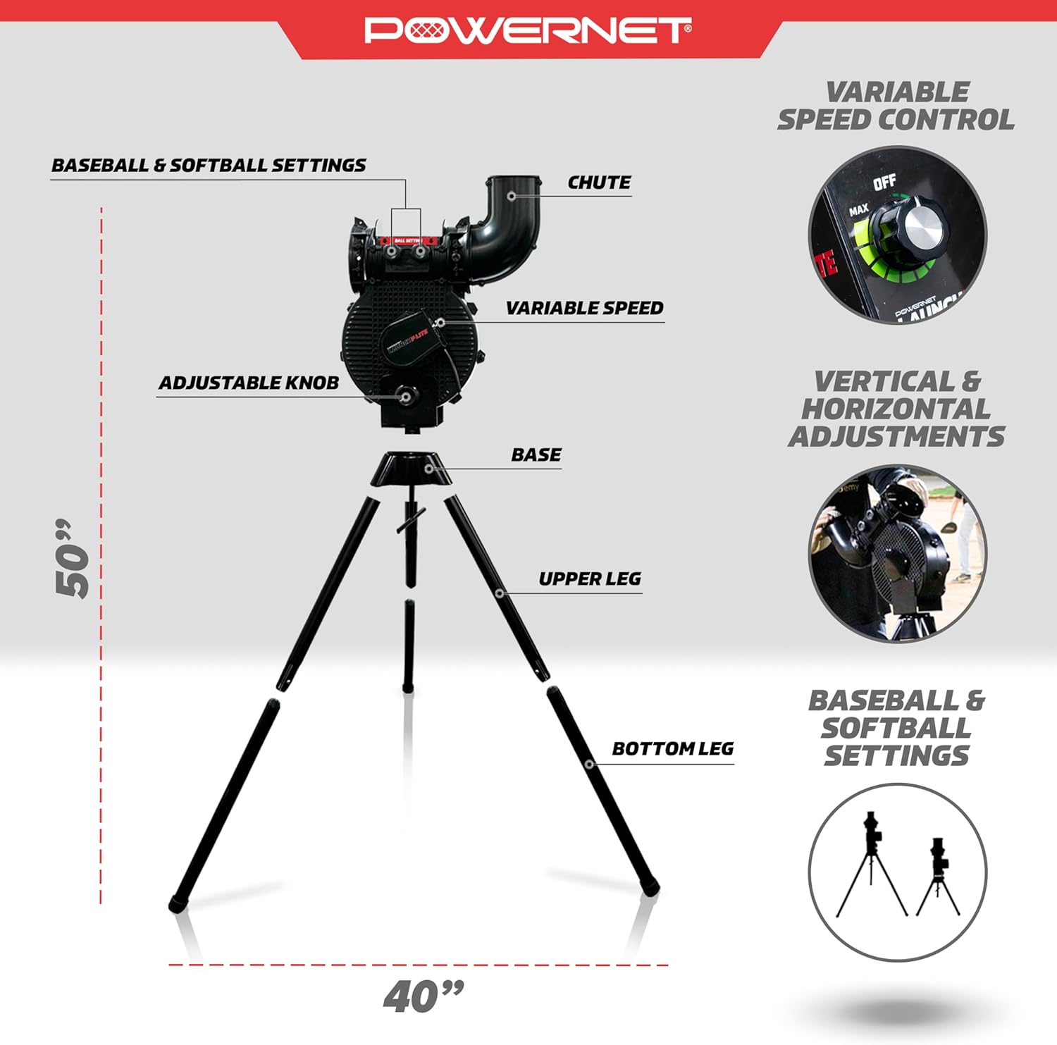 Thumbnail 2 de PowerNet Launch F-lite Baseball and Softball Pitching Machine