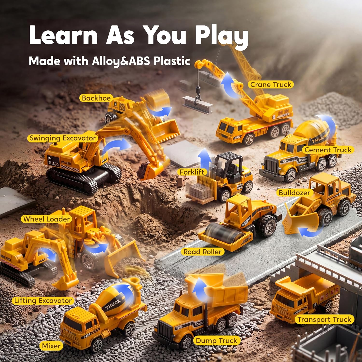 Thumbnail 2 de JOYIN 25 in 1 Construction Truck Vehicle Toy Set with Sounds & Lights (mini digger, dumper & carrier truck)