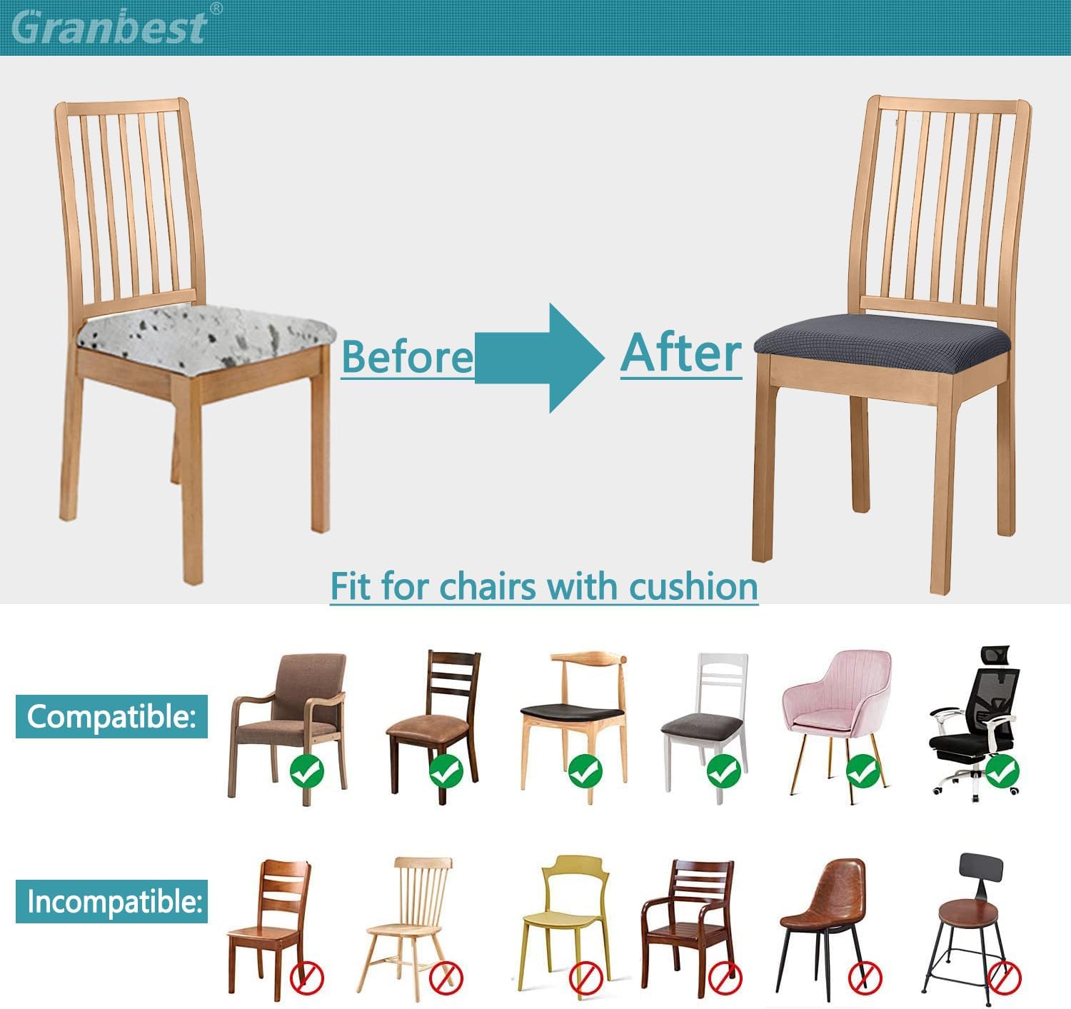 Detalle 1 de Granbest Fundas de Asiento para Silla de Comedor