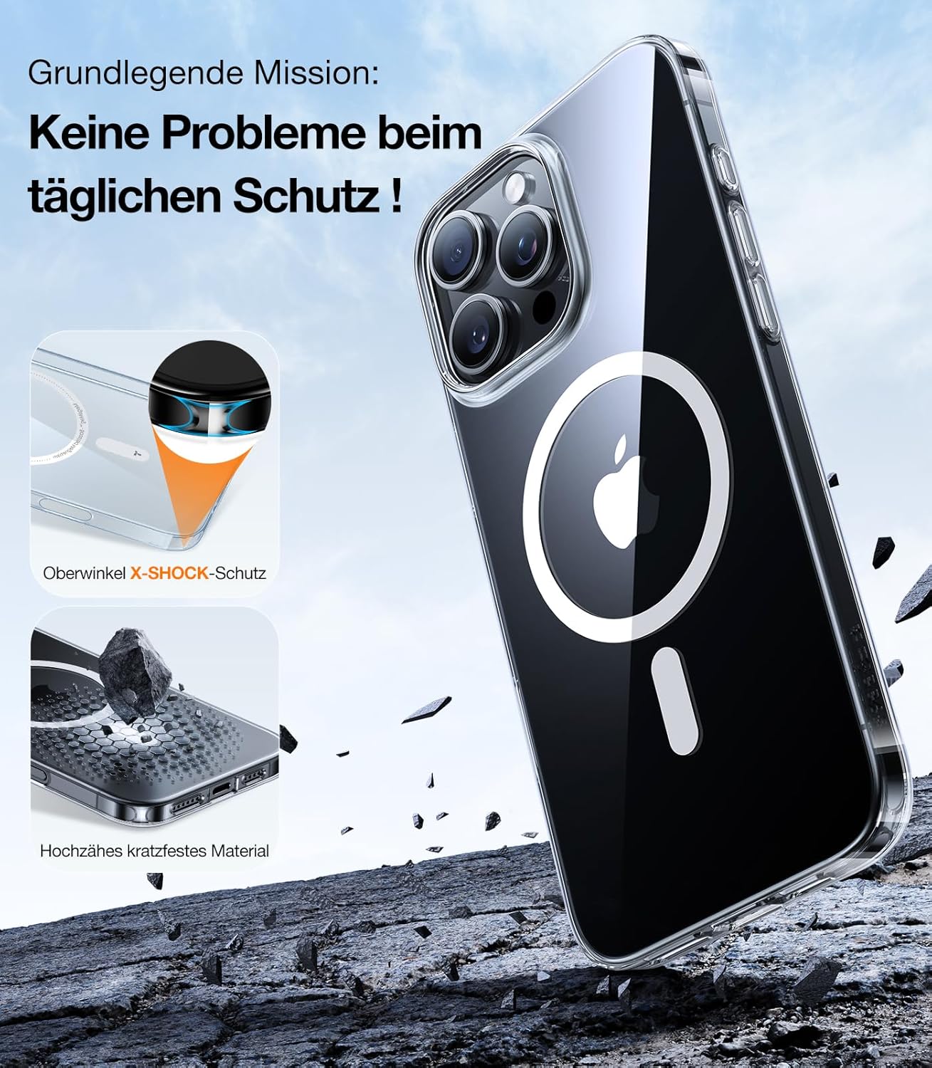 Detalle de TORRAS Ultra Dünn für iPhone 16 Pro Max mit MagSafe – Transparent, stoßfest, kratzfest, 1 mm Dicke