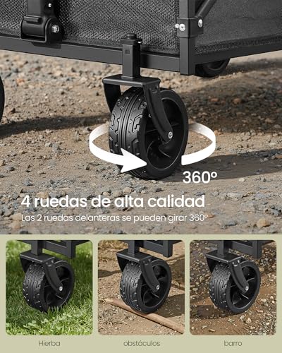 Detalle 2 de SONGMICS GFW150BH01 carro de mano plegable de jardín negro con 4 ruedas reforzadas (hasta 150 kg)