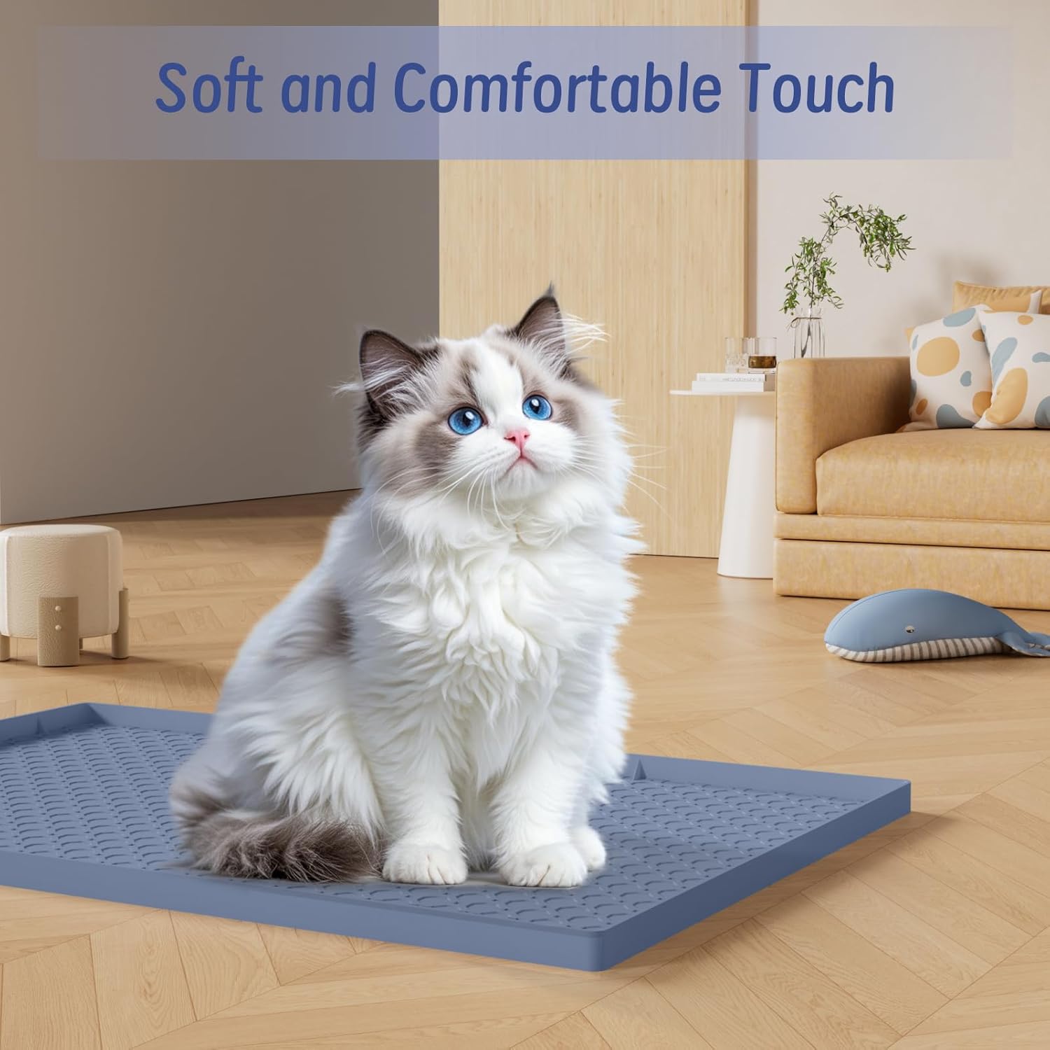 Thumbnail 6 de BLESWIN Large Cat Litter Mat 86 x 56cm – Silicone anti-slip, urine waterproof tray mat in dark blue