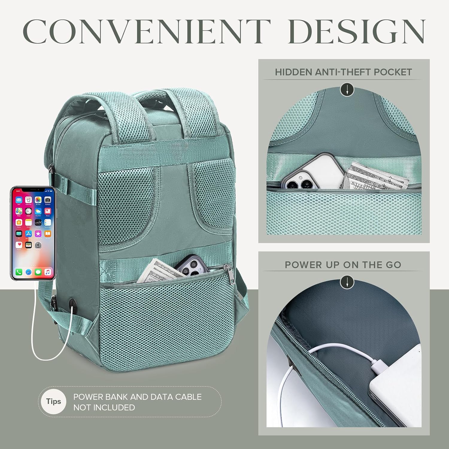 Detalle de Hayayu sac de cabine 40x20x25 pour Ryanair : sac à dos de voyage compact