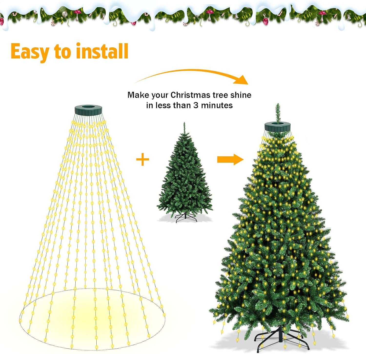 Detalle de Bigzom GP-SW310DC0193-IP44(EU)-1CT kerstboomverlichting met ring, 400 leds