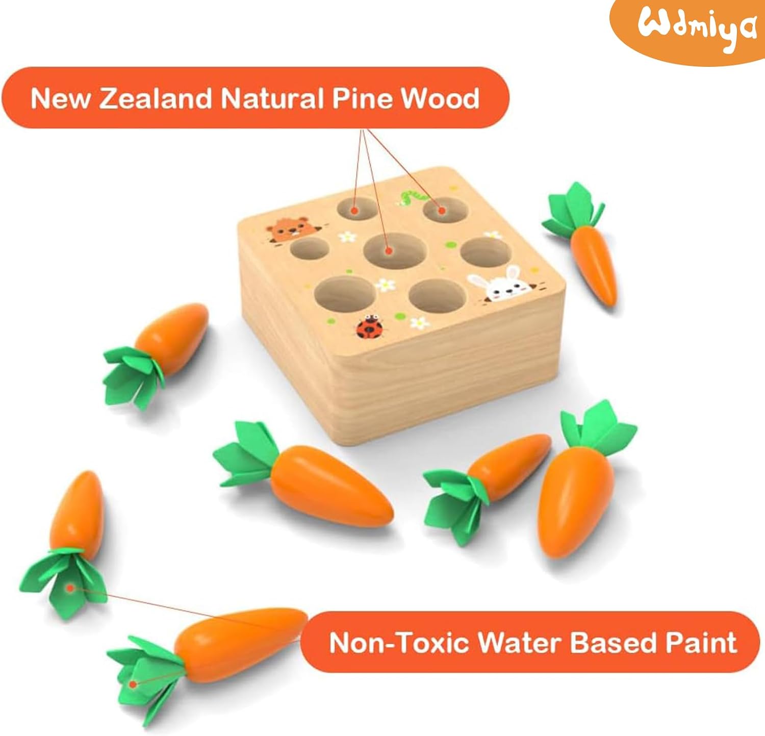 Detalle de Wdmiya Carrot Sorting Wooden Montessori Toy 7pcs