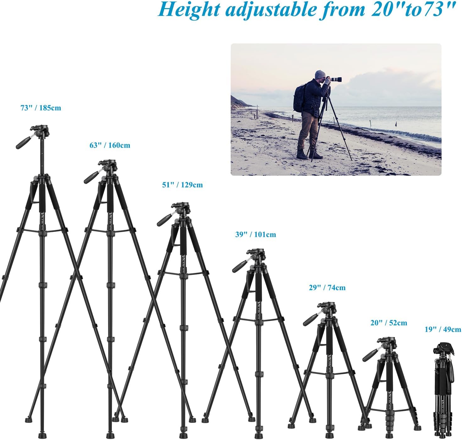 Thumbnail 5 de Victiv Kamera-Stativ 52–185 cm leichtes Fotostativ