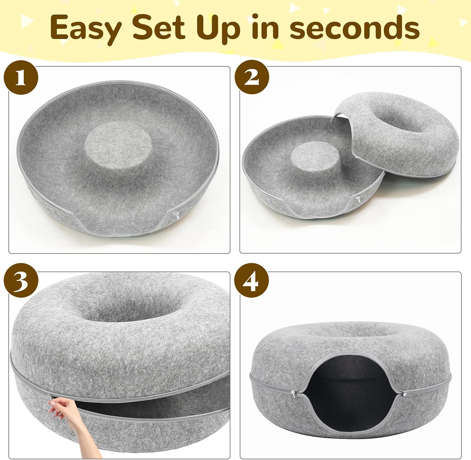 Thumbnail 3 de Heeyoo Hy-MZCCBT Cat Cave, 24-Inch Donut Tunnel, Light Grey