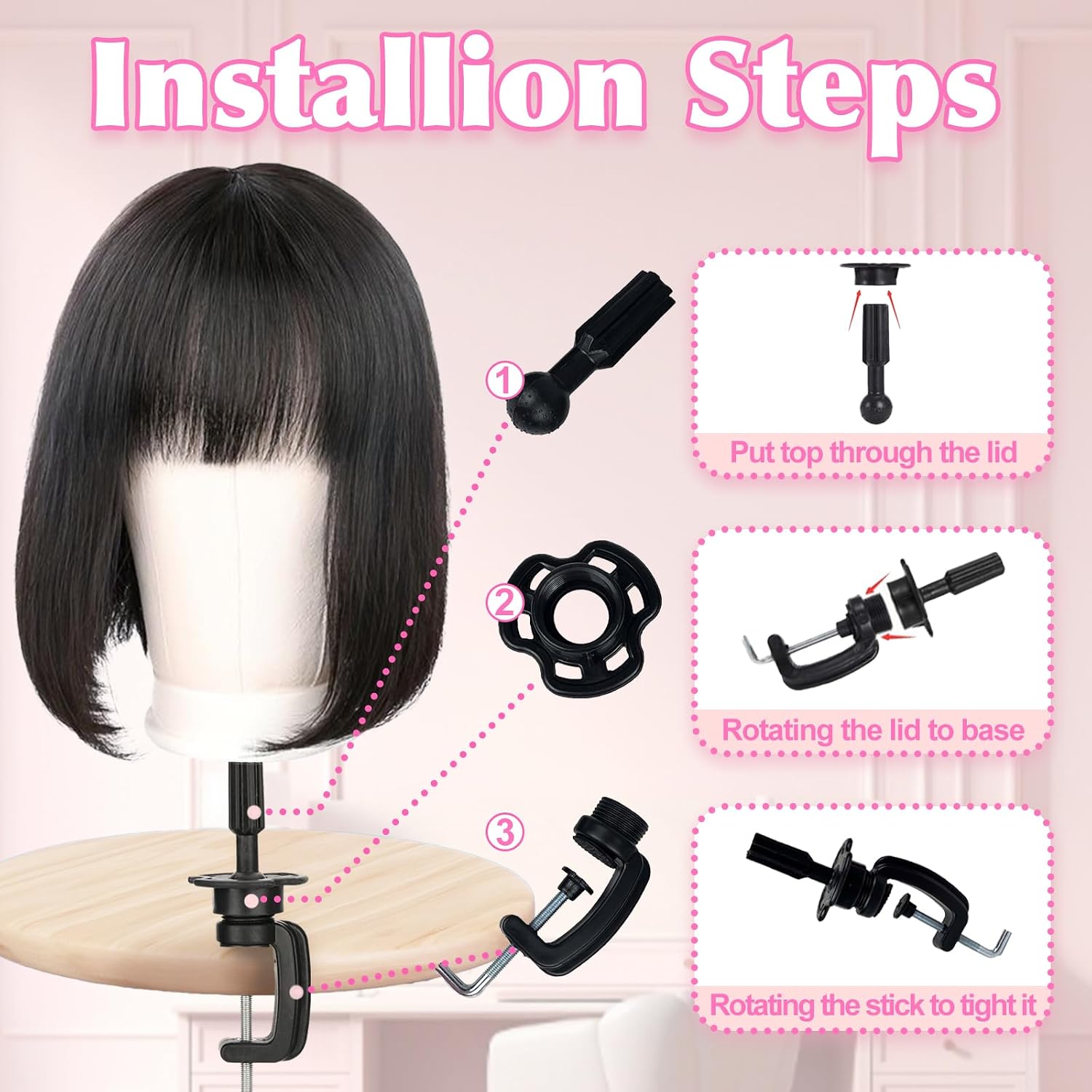 Detalle de Firstwon 22 Inch Wig Head with Tripod Stand — Canvas Mannequin Head for Wigs and Hair Styling Practice