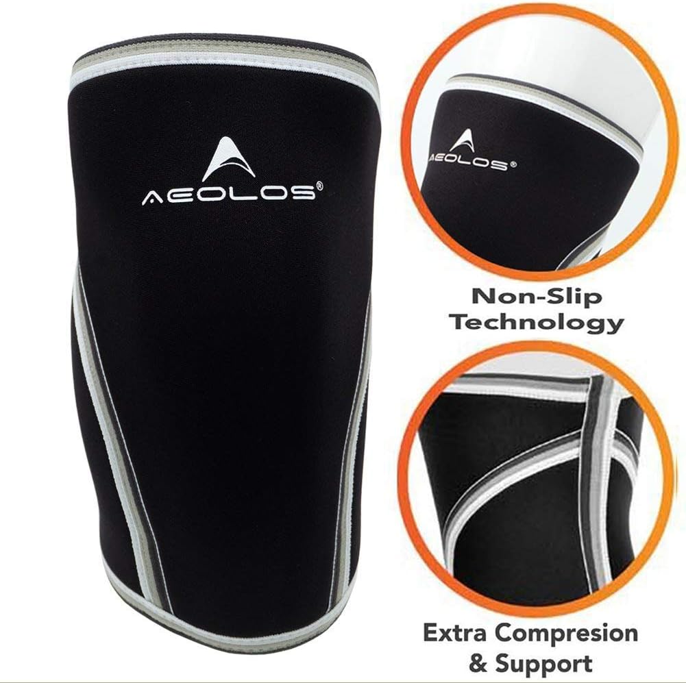 Detalle de AEOLOS 7 mm Knee Sleeves, Small Black, Neoprene Compression Pair