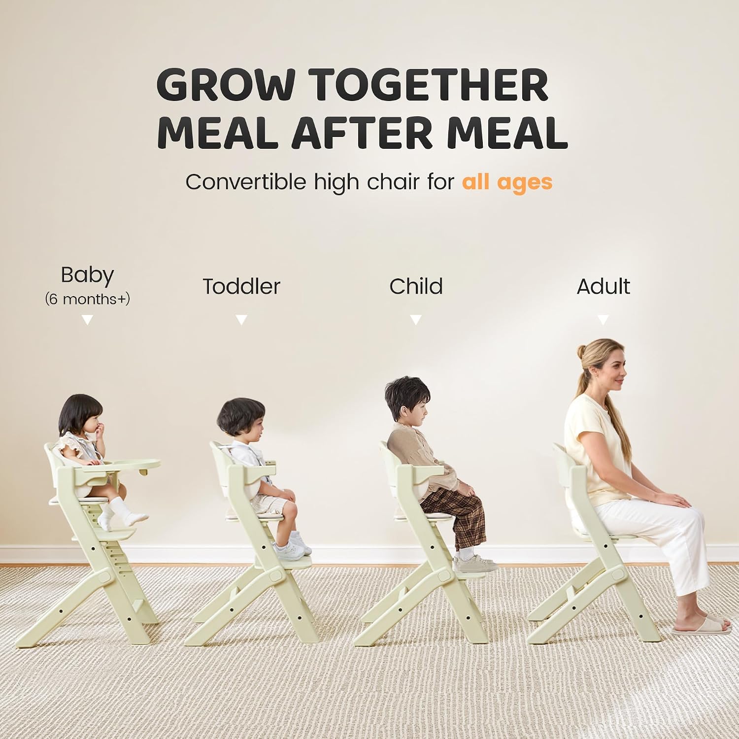 Thumbnail 5 de AmazingLife Convertible Baby High Chair, 220 lb Capacity, Adjustable Seat & Tray, Grey