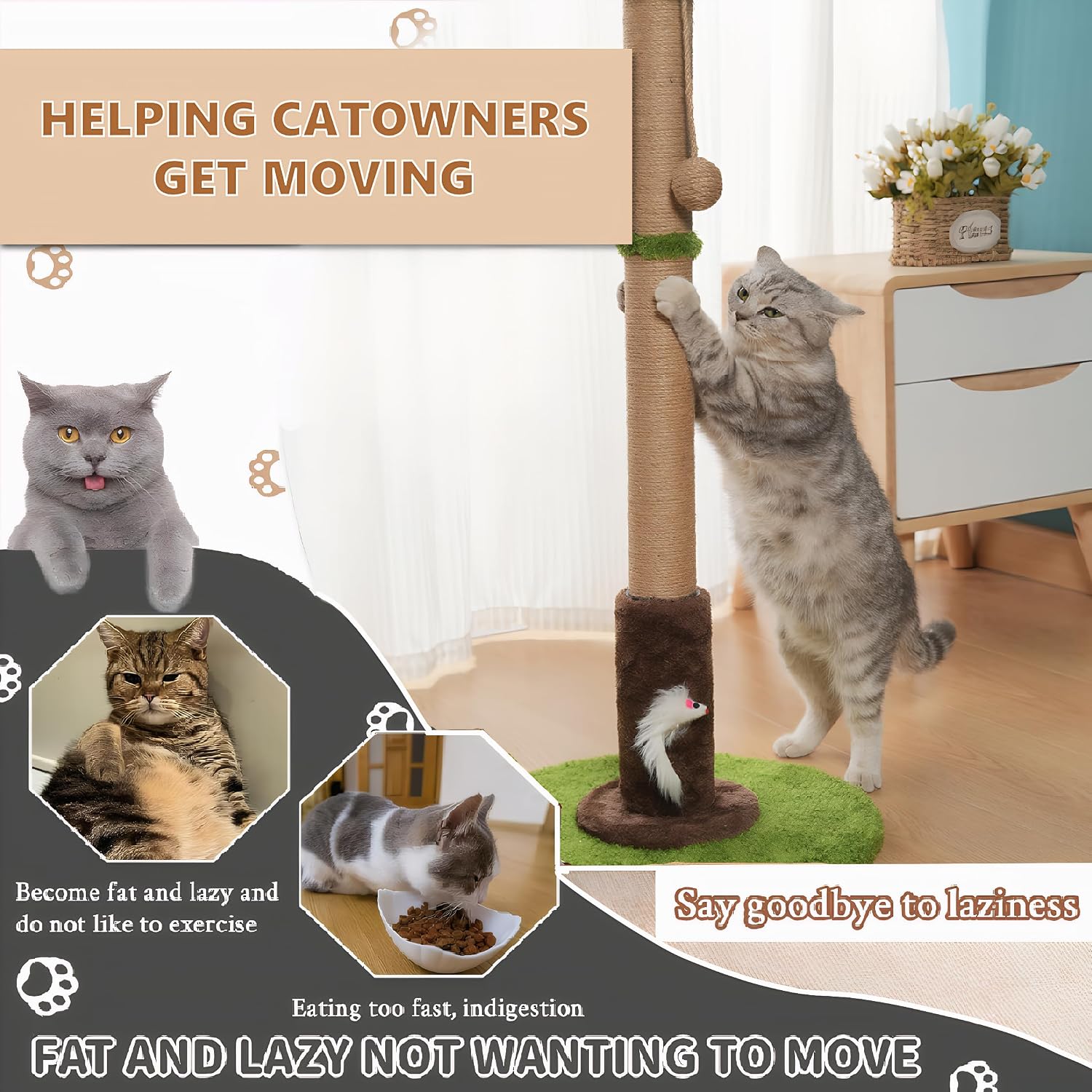 Thumbnail 5 de Cat Scratching Post, 90cm Tree with Interactive Dangling Balls & Spring Toys