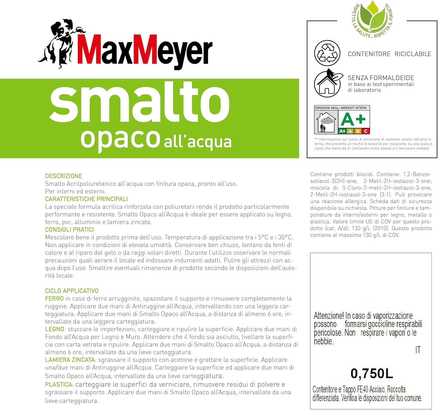 Detalle de Maxmeyer Smalto All'Acqua Poliuretanico Opaco Yuta – 0,75 L