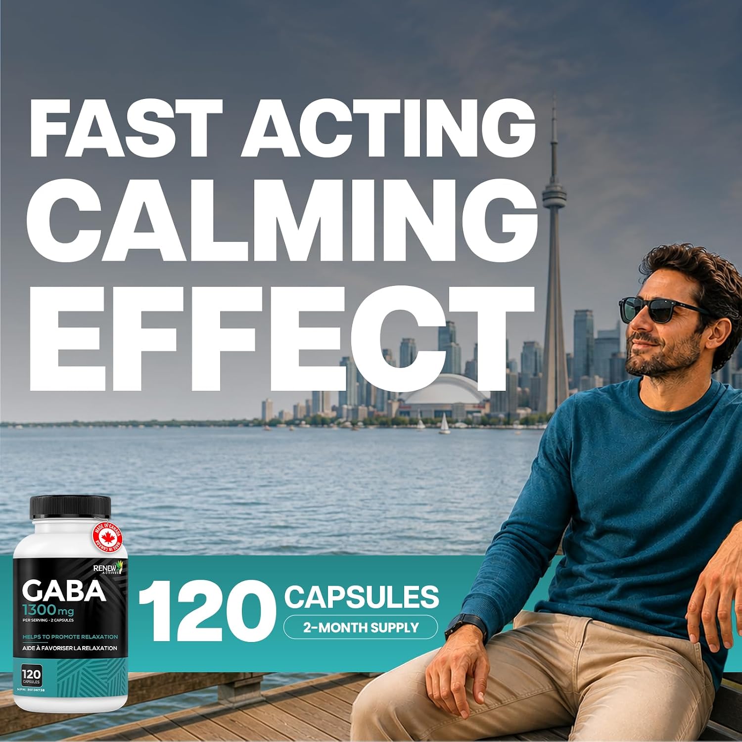 Detalle de Renew Actives GABA 1300 mg per Serving, 120 Capsules (2-Pack), Sleep Support