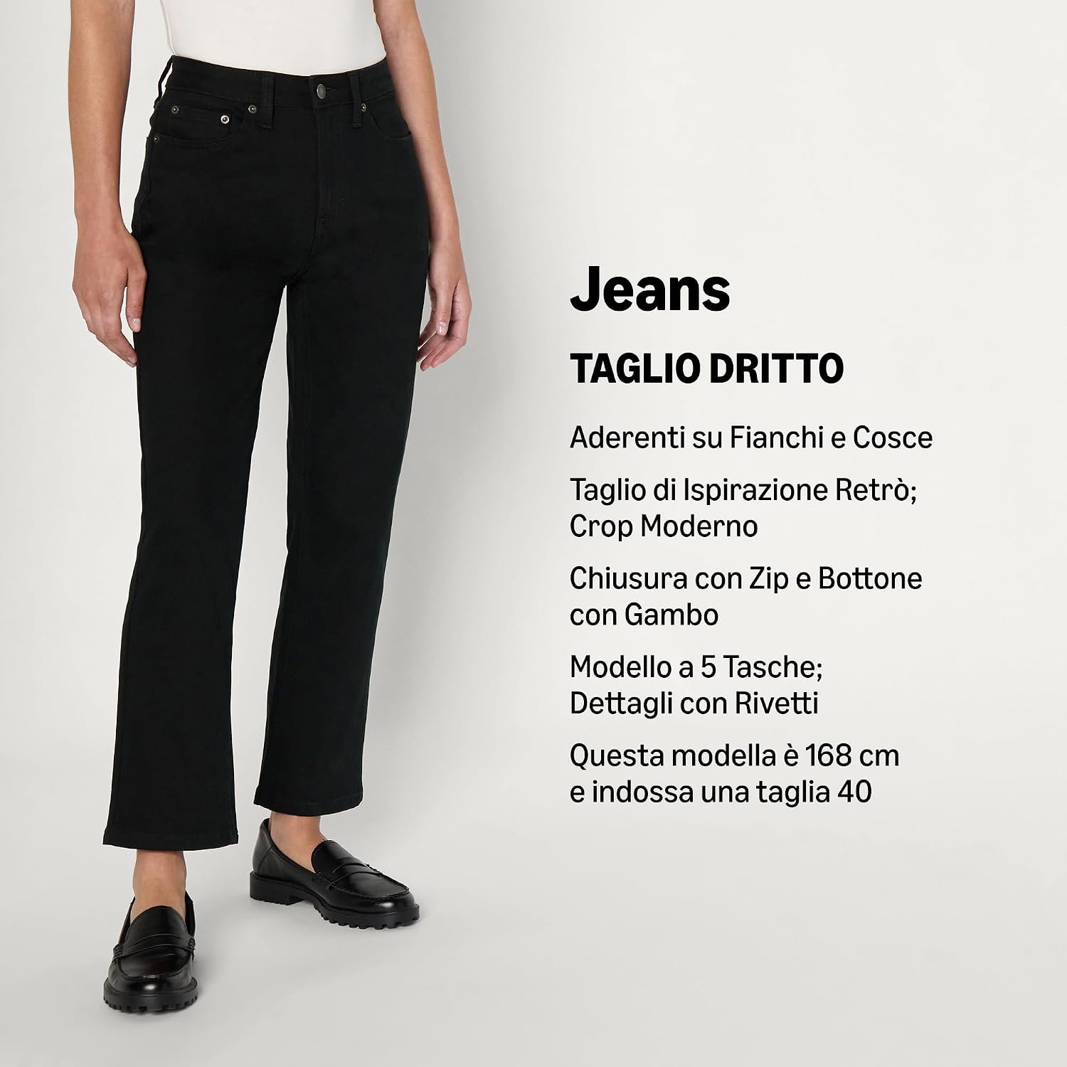 Detalle de Amazon Essentials Jeans a Vita Alta a Gamba Dritta Donna, Nero, 50