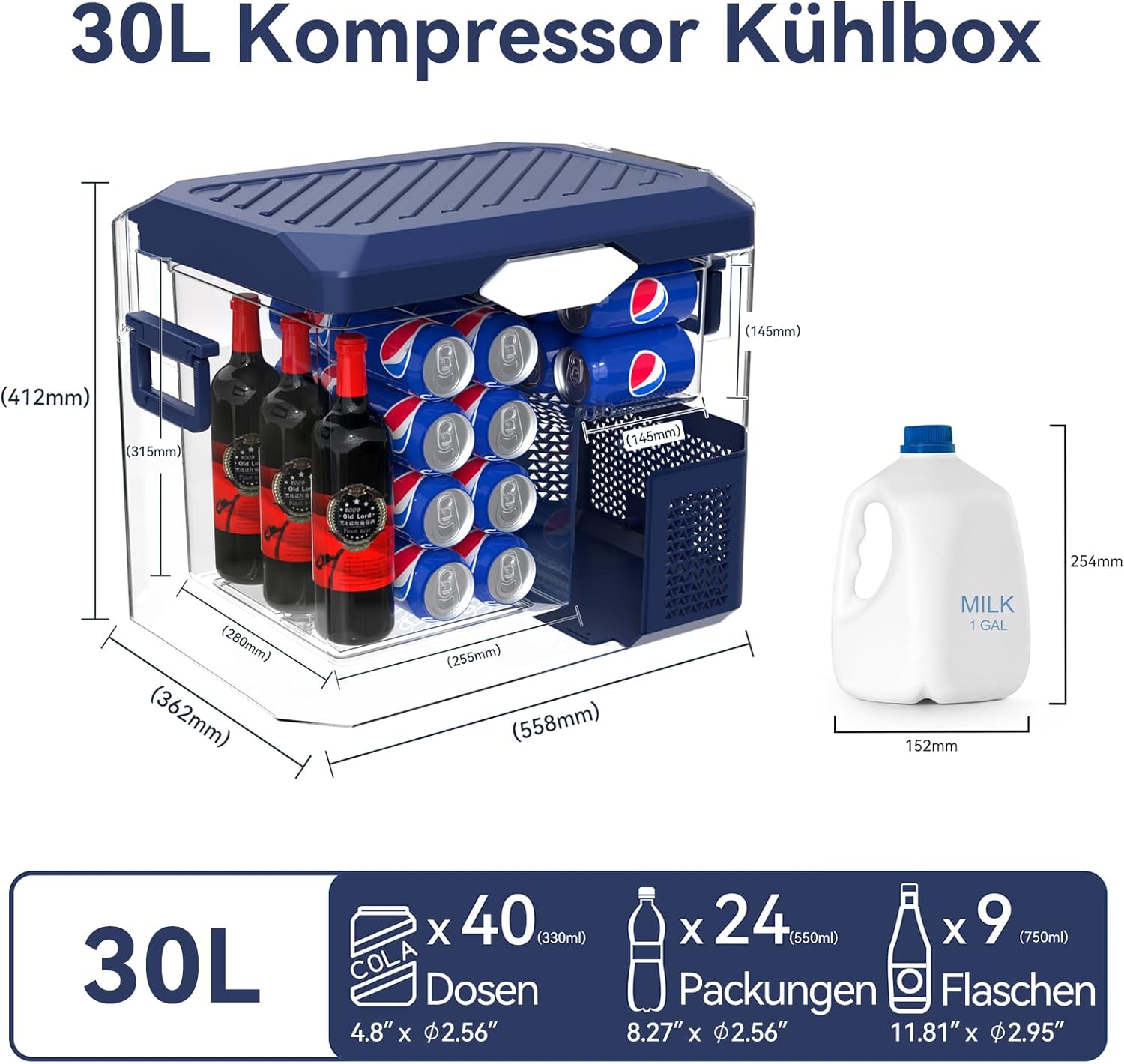 Thumbnail 2 de BINGI Kompressor Kühlbox 30 Liter – Tragbarer Auto-Kühlschrank 12/24V DC & 230V AC