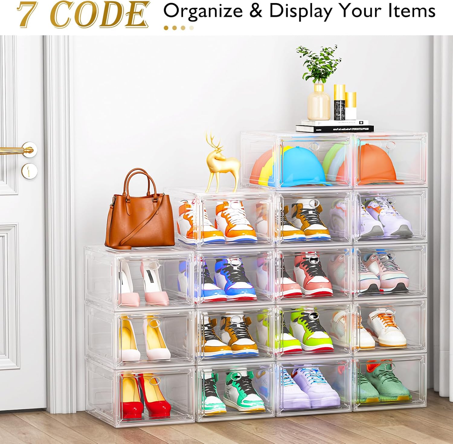 Detalle 1 de 7code Large Clear Shoe Boxes Organizer 9-Pack — Stackable Shoe Storage Box