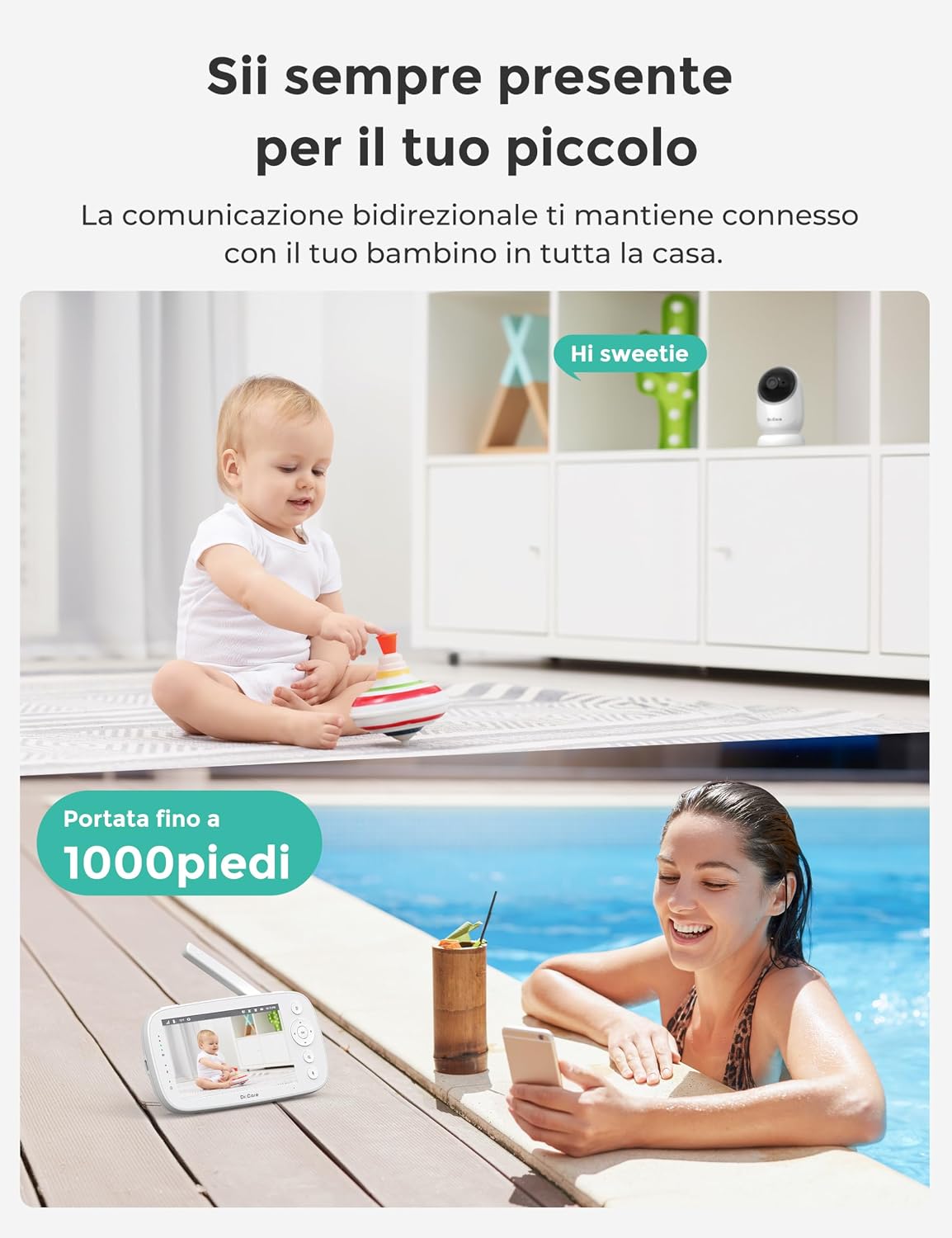 Thumbnail 4 de Dr.Care Baby Monitor – Senza WiFi a Bassa Radiazione, Schermo 5" HD 1080P e Visione Notturna