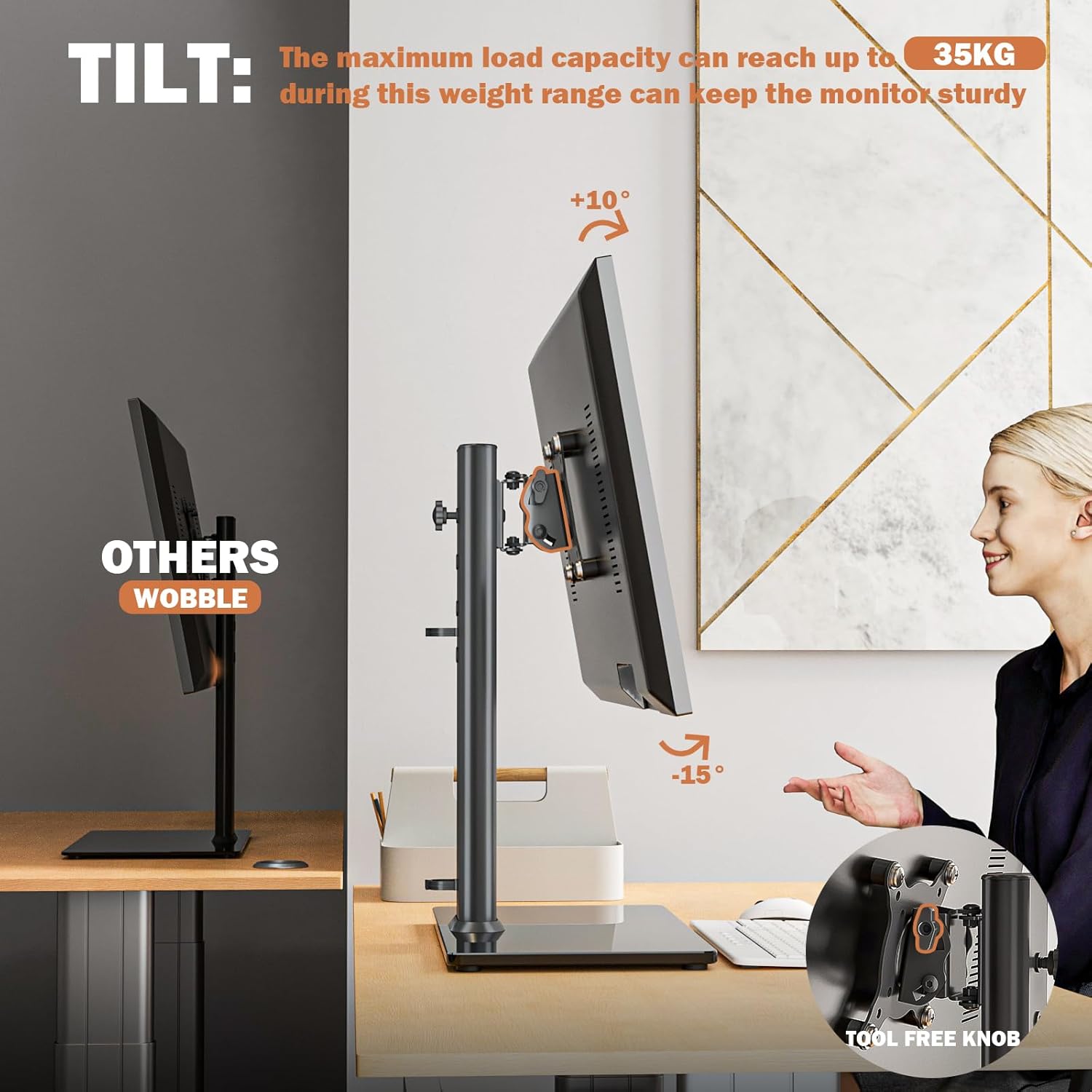 Thumbnail 3 de Hemudu Monitor Ständer Tischständer – verstellbar, schwenkbar und rotierbar für 13–32 Zoll Monitore
