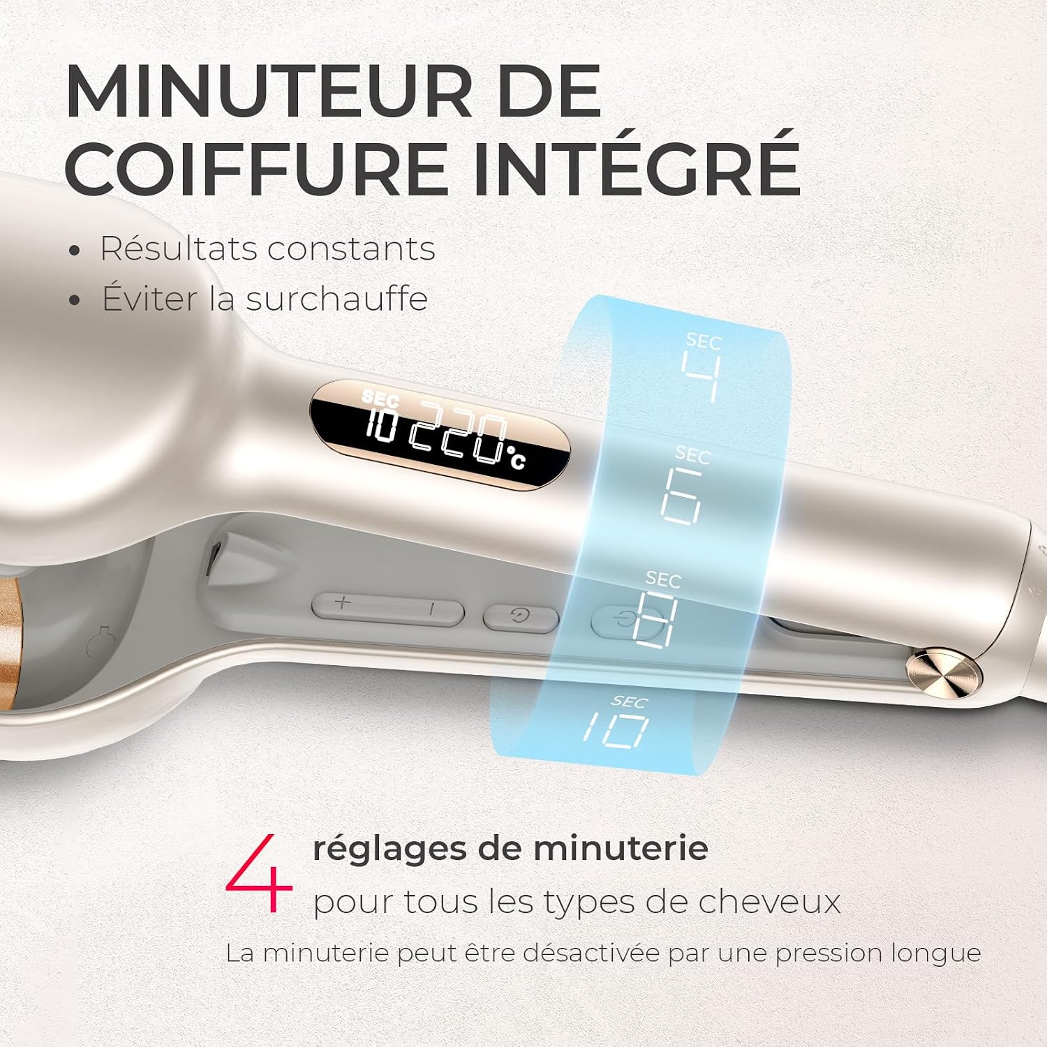 Detalle de TYMO ROVY Boucleur à Cheveux 32 mm – Ondulations Beach Waves faciles, pour tous types de cheveux
