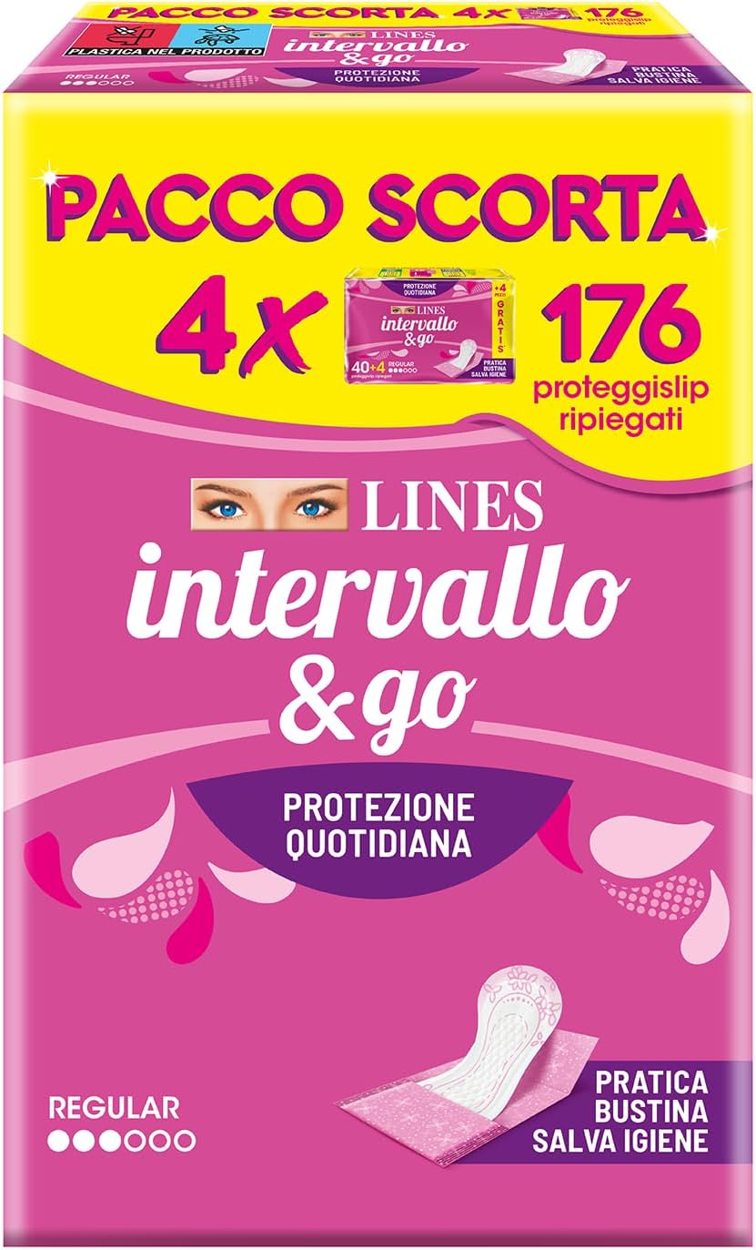 Detalle de LINES INTERVALLO & GO: 176 proteggislip in bustina per piccole perdite, protezione quotidiana e neutralizzazione odori