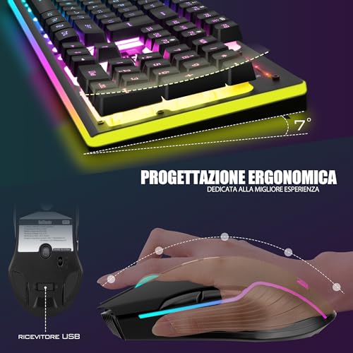 Detalle de RedThunder K10: Tastiera e Mouse da Gioco Wireless con Retroilluminazione RGB e Batteria Dura 3800 mAh