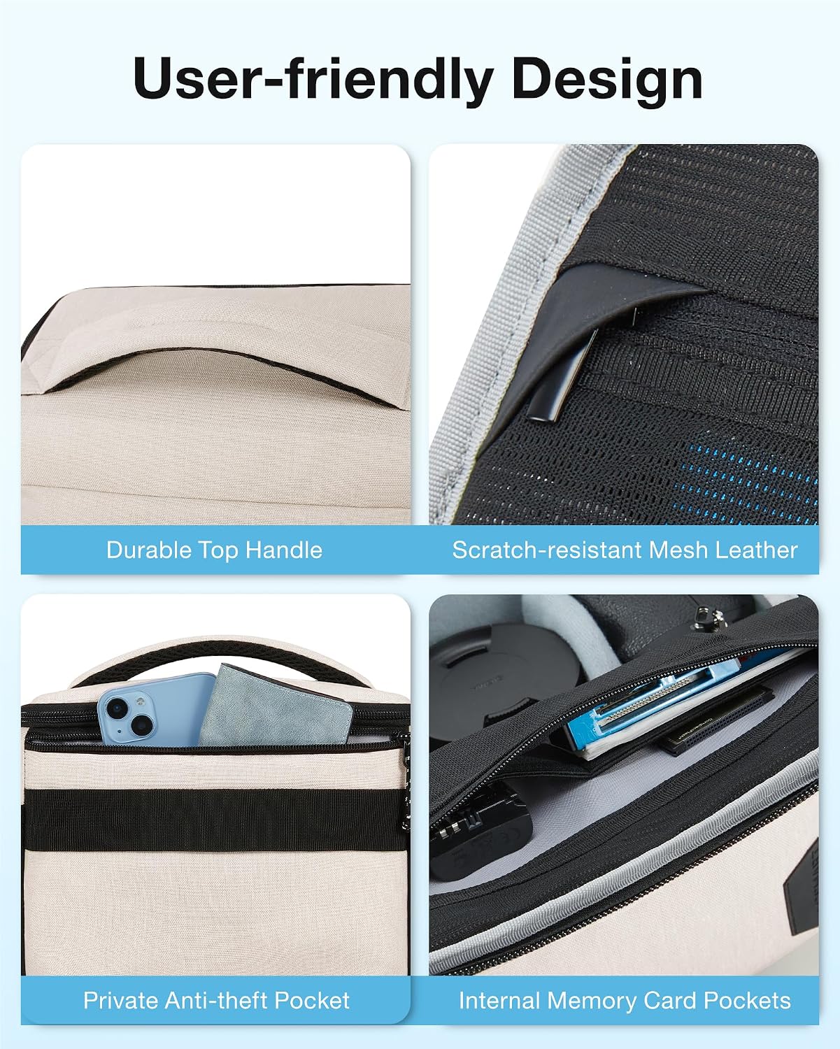 Detalle de bagsmart SLR/DSLR Kameratasche wasserdicht mit Regenhülle – beige
