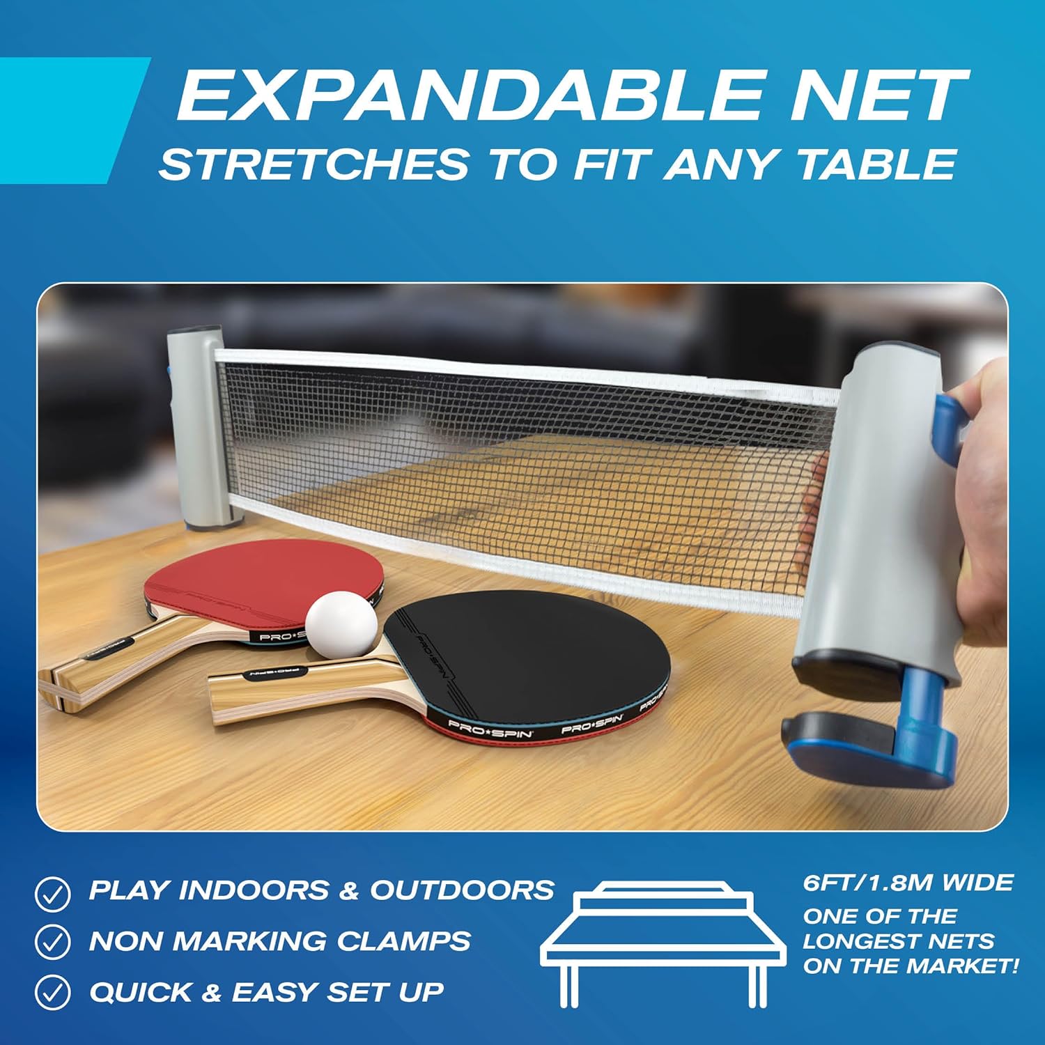 Detalle de PRO-SPIN Portable Table Tennis Set (Retractable Net, Storage Case, 3-Star Balls)