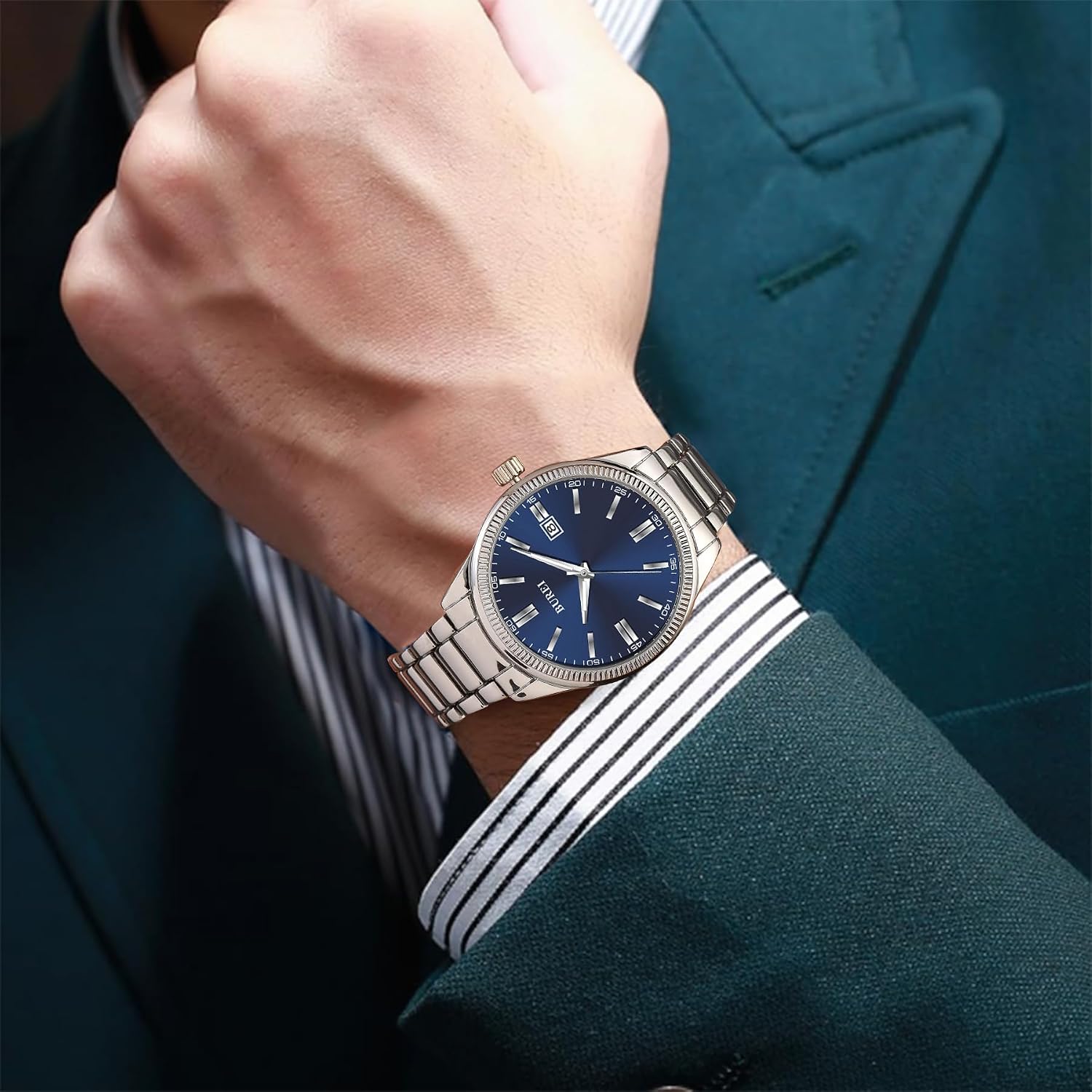 Thumbnail 5 de BUREI Herrenuhr Quarz Edelstahl 40 mm