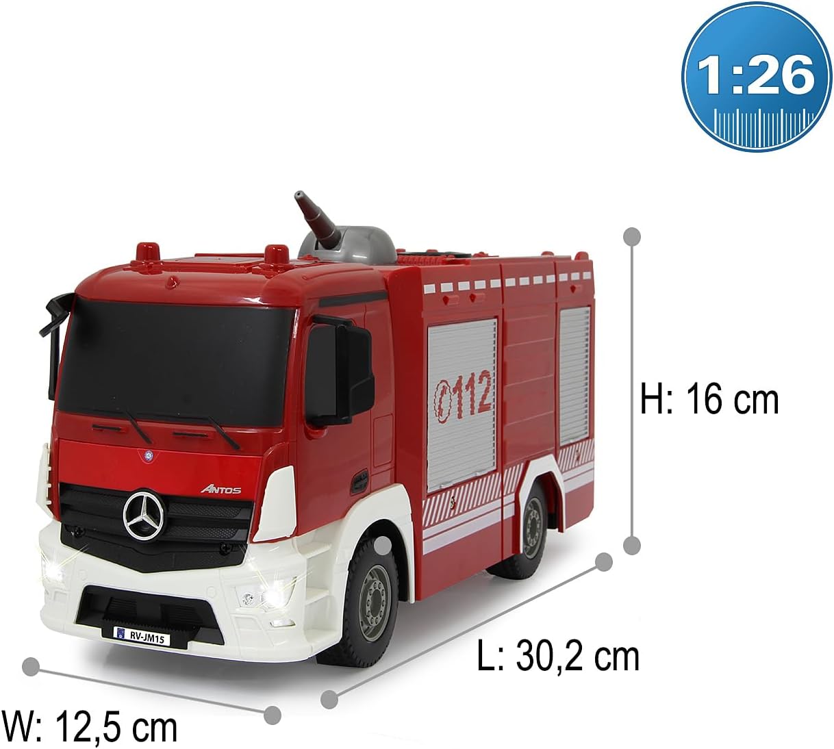 Detalle de Jamara 404970 wóz strażacki Mercedes-Benz Antos 1:26 z funkcją natrysku
