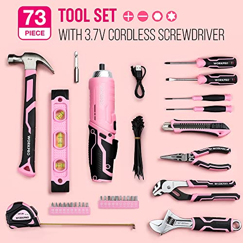 Detalle 2 de WORKPRO Mallette à Outils Rose 73 pièces ⚙