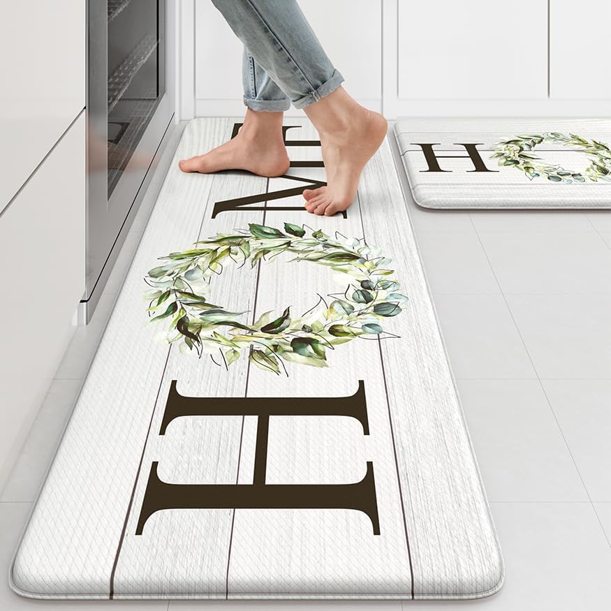 Detalle de KIMODE Farmhouse Kitchen Mat 2-Pack (Anti-Fatigue, Non-Skid, Waterproof)