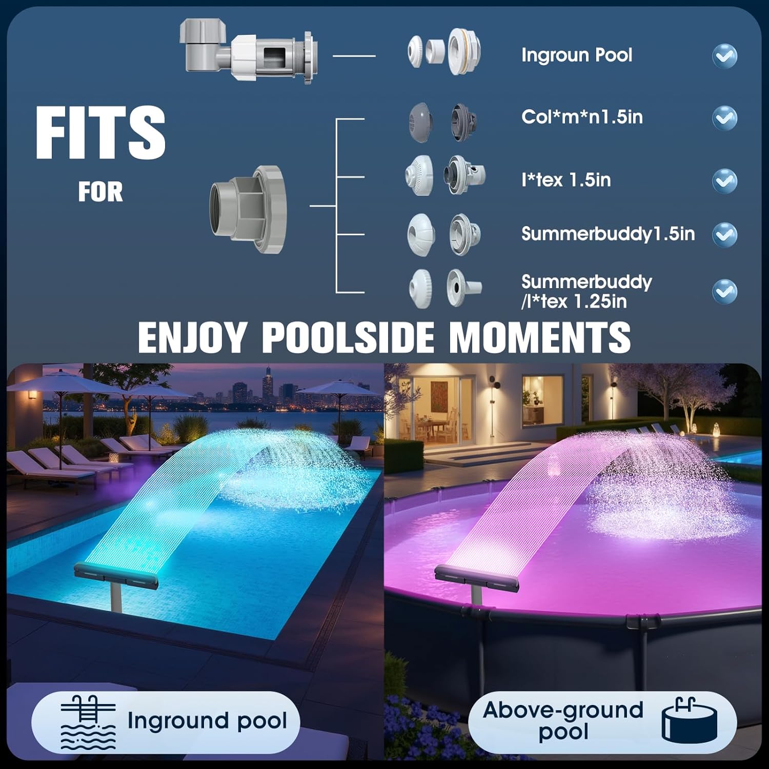 Thumbnail 6 de KingSom Pool Wasserfall mit LED – LED-Fontäne für Aufstell- & Eingrabene Pools