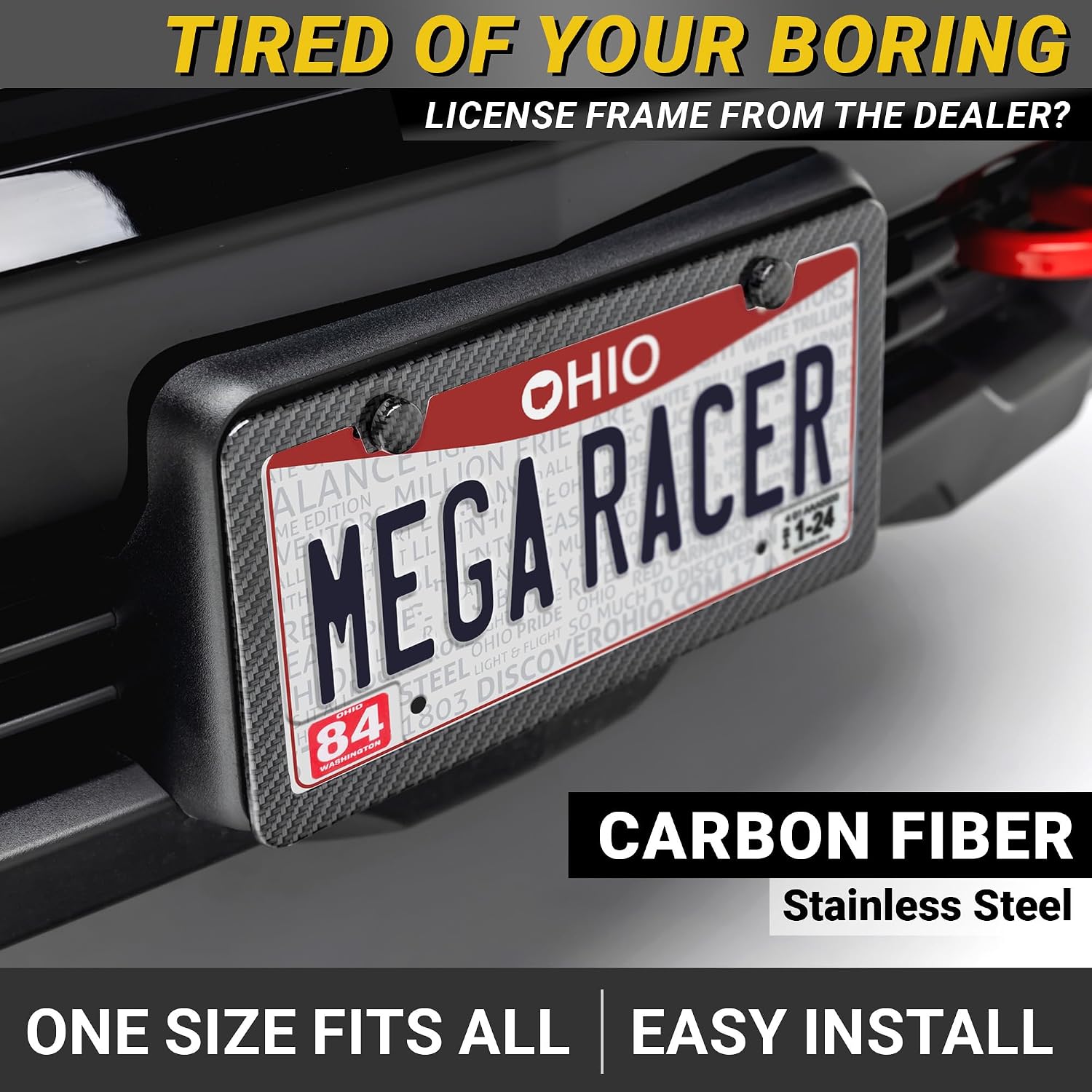 Detalle de Premium Slim Carbon Fiber Design License Plate Frames (2-Pack) – Rust-Free Stainless Steel, Rattle-Free, Street Legal