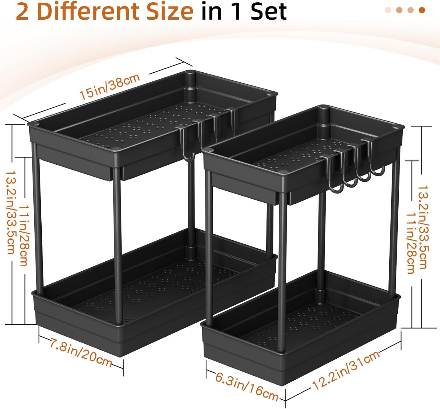 Detalle de TidyTrove 2 Pack Under Sink Storage – 2-Tier Kitchen & Multipurpose Organisation (Black)