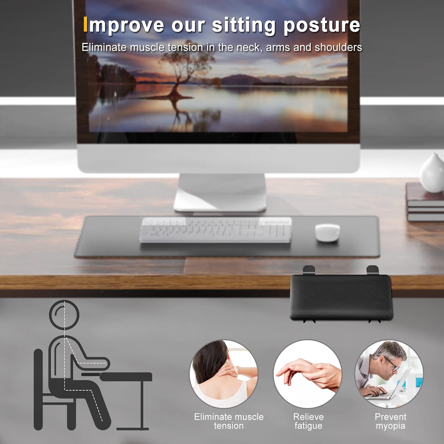 Detalle 2 de Giecy Extension de repose-bras pour bureau d’ordinateur : accoudoir rembourré pliable