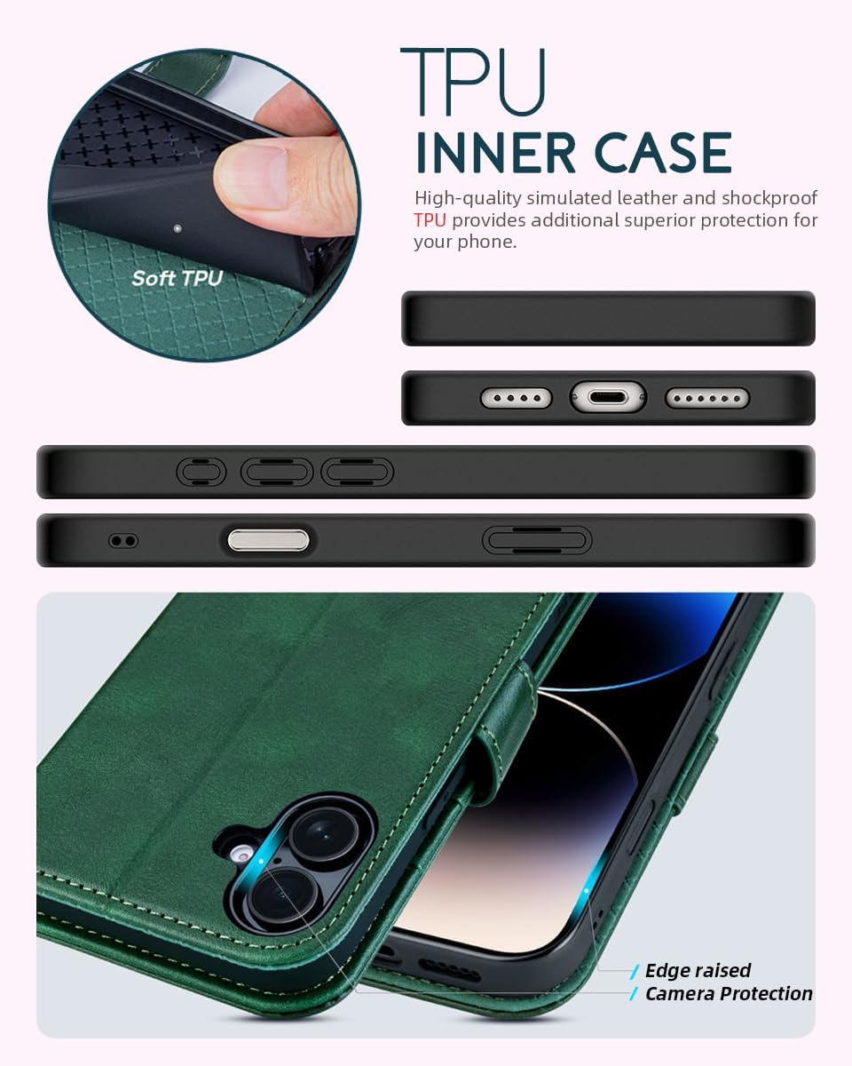 Detalle de OCASE Hülle für iPhone 16 Plus mit Handykette – Lederoptik, Crossbody-Design und RFID-Schutz