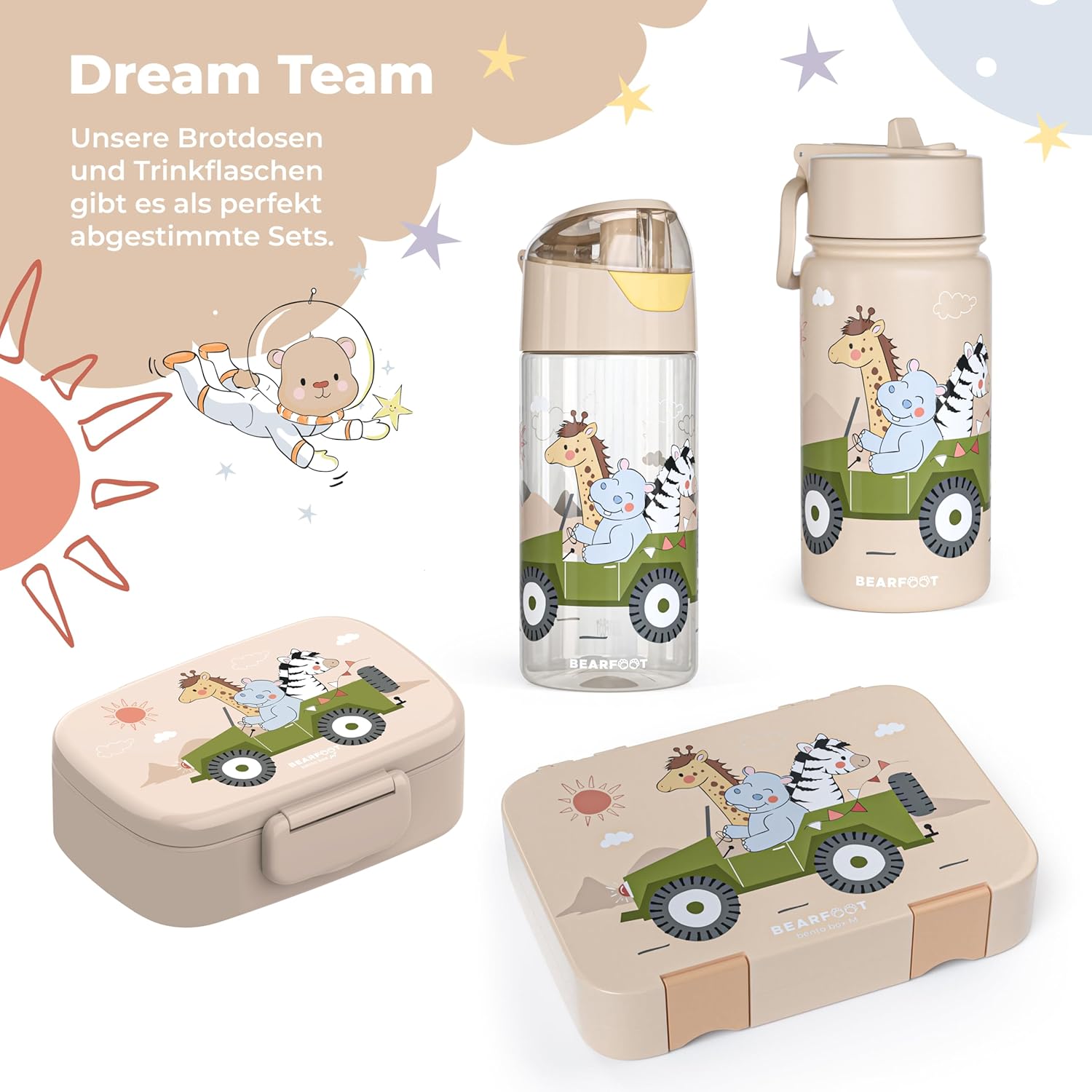 Thumbnail 6 de BEARFOOT Trinkflasche Kinder Edelstahl 400 ml mit Strohhalm – Beige Safari