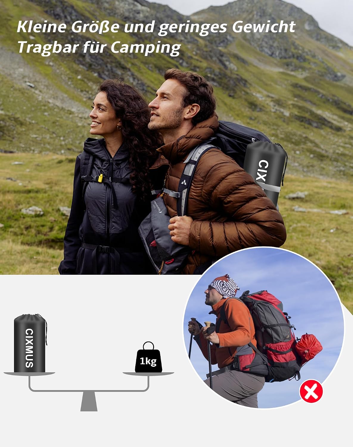 Detalle de CIXMUS Aufblasbare Isomatte Camping mit Fußpumpe und Kopfkissen – 12 cm Dicke, ultraleicht, Kleines Packmaß