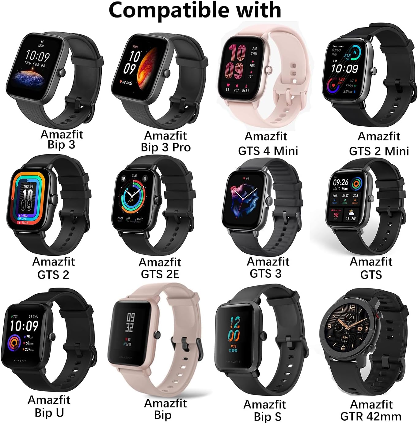 Thumbnail 1 de HOMTERN 20mm Silicone Replacement Watch Straps (20mm width) for Amazfit & select Samsung Galaxy models