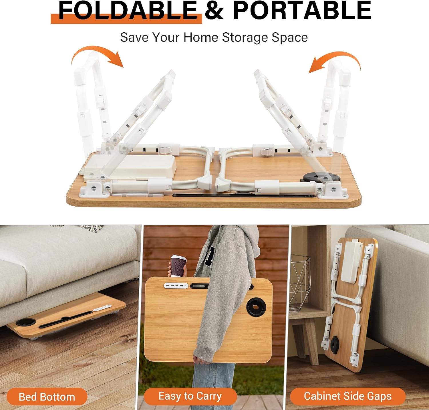 Thumbnail 6 de DECOSIS Lap Desk Adjustable Bed Desk with USB Port, Height Settings and Storage